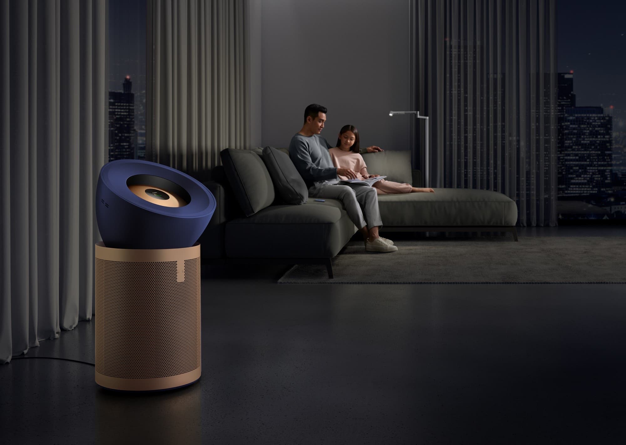 The purifier in a living room in the evening
