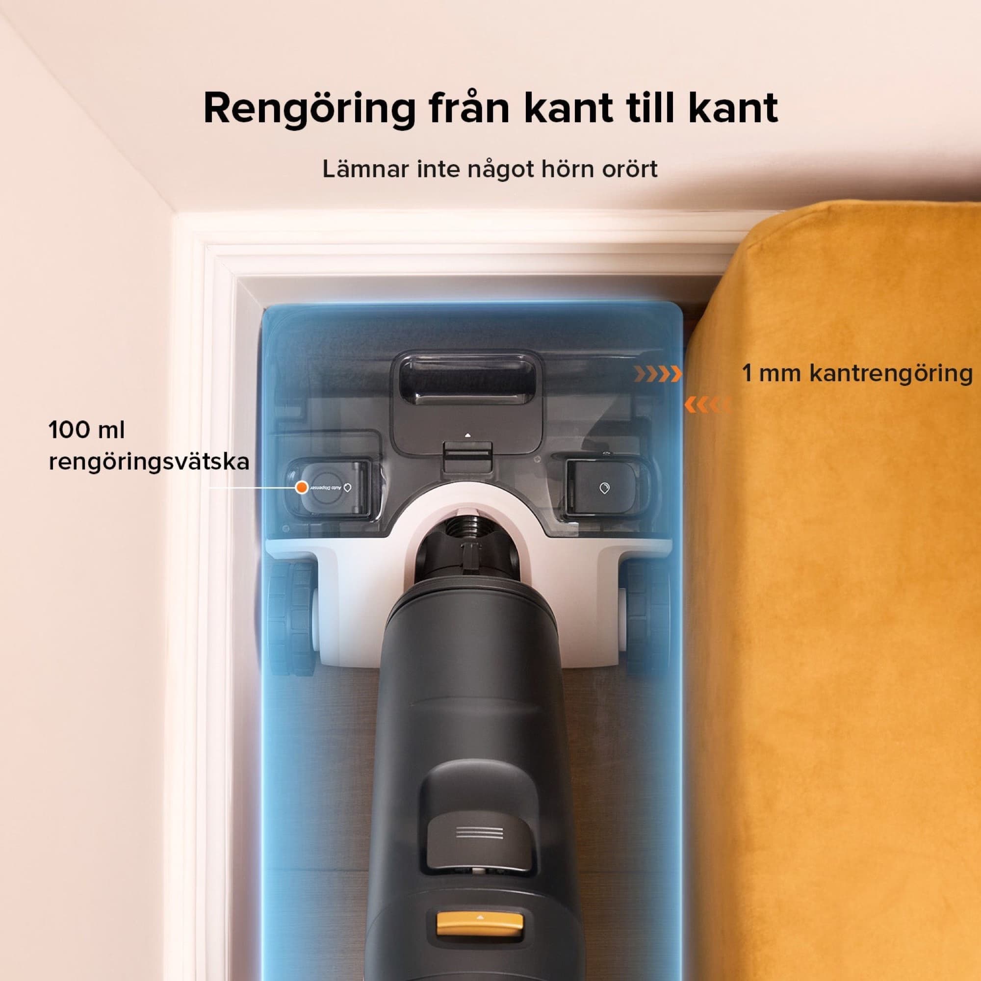 Edge cleaning and dosing container