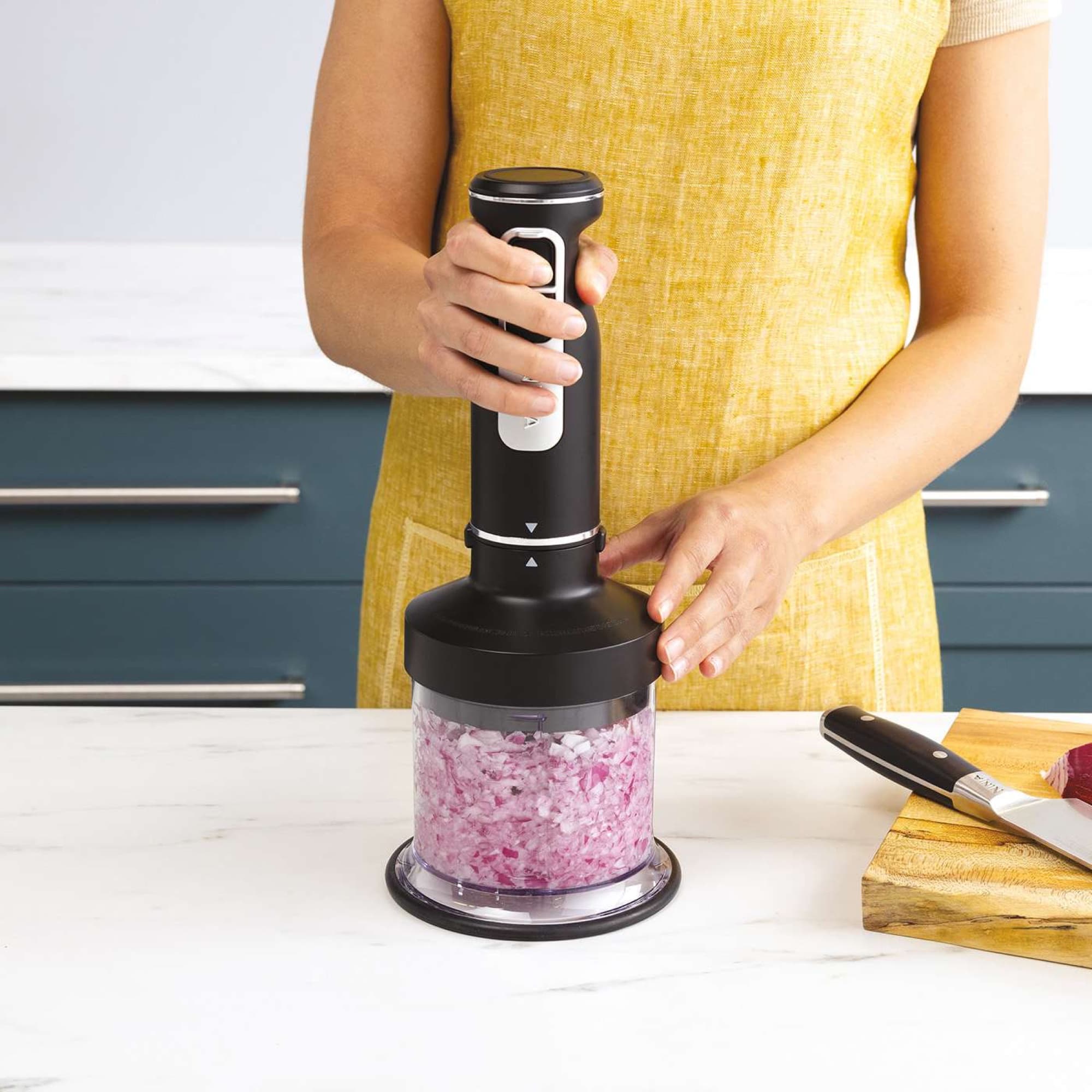Red onion chopped in the chopper