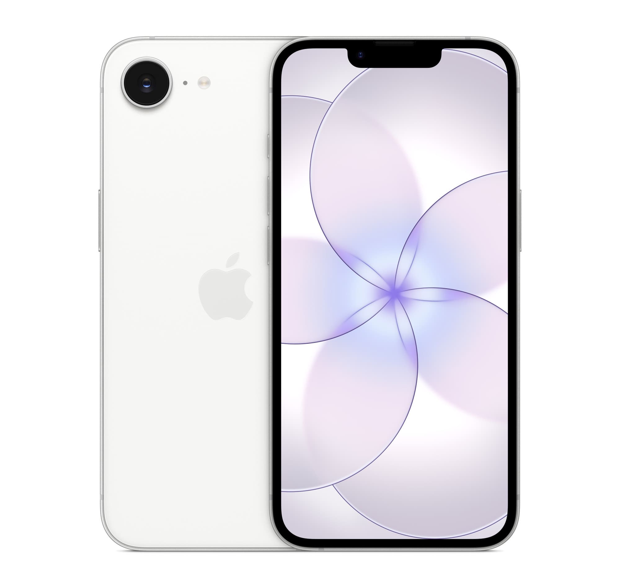 iPhone 17e in white, front and back