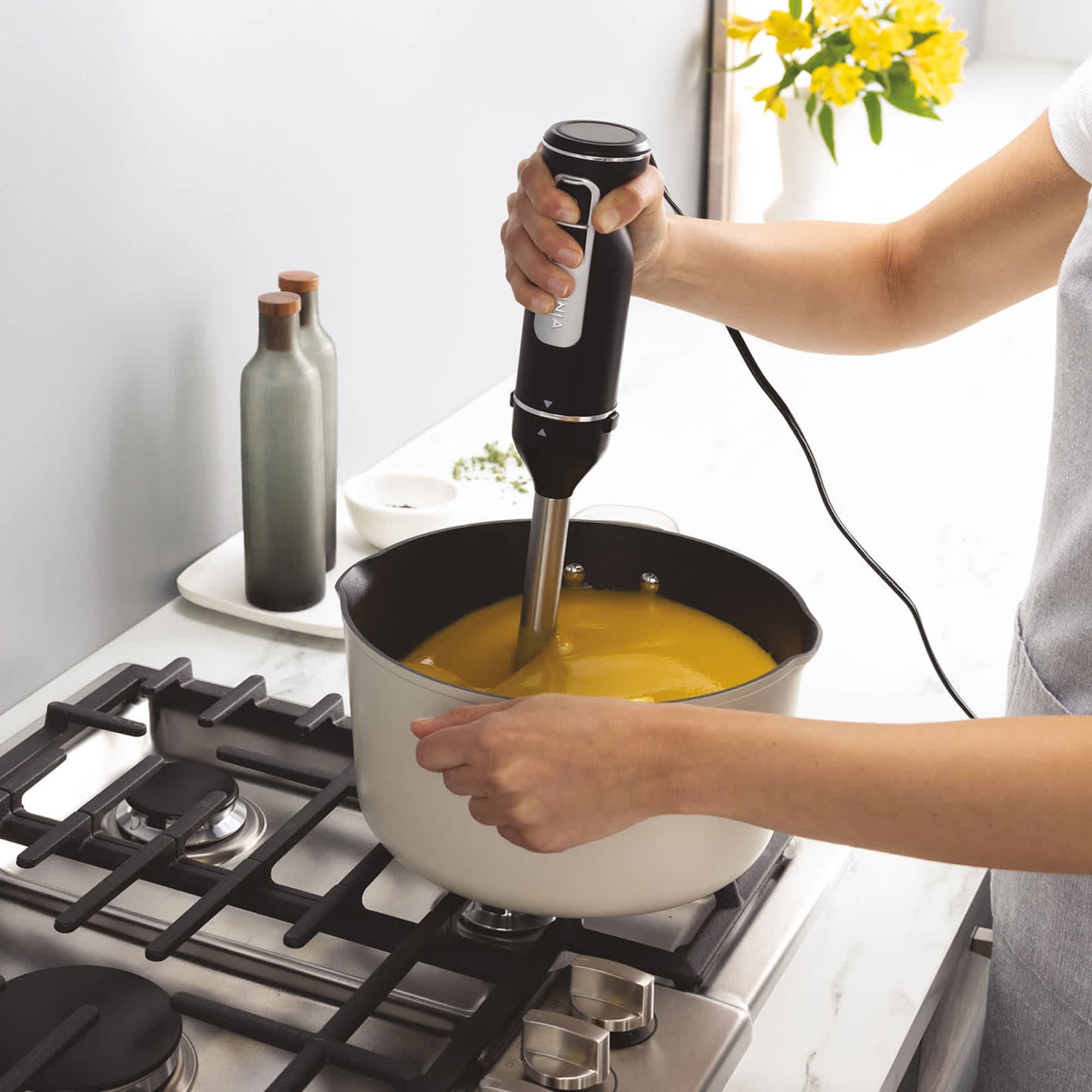 Soup blended right in the pan