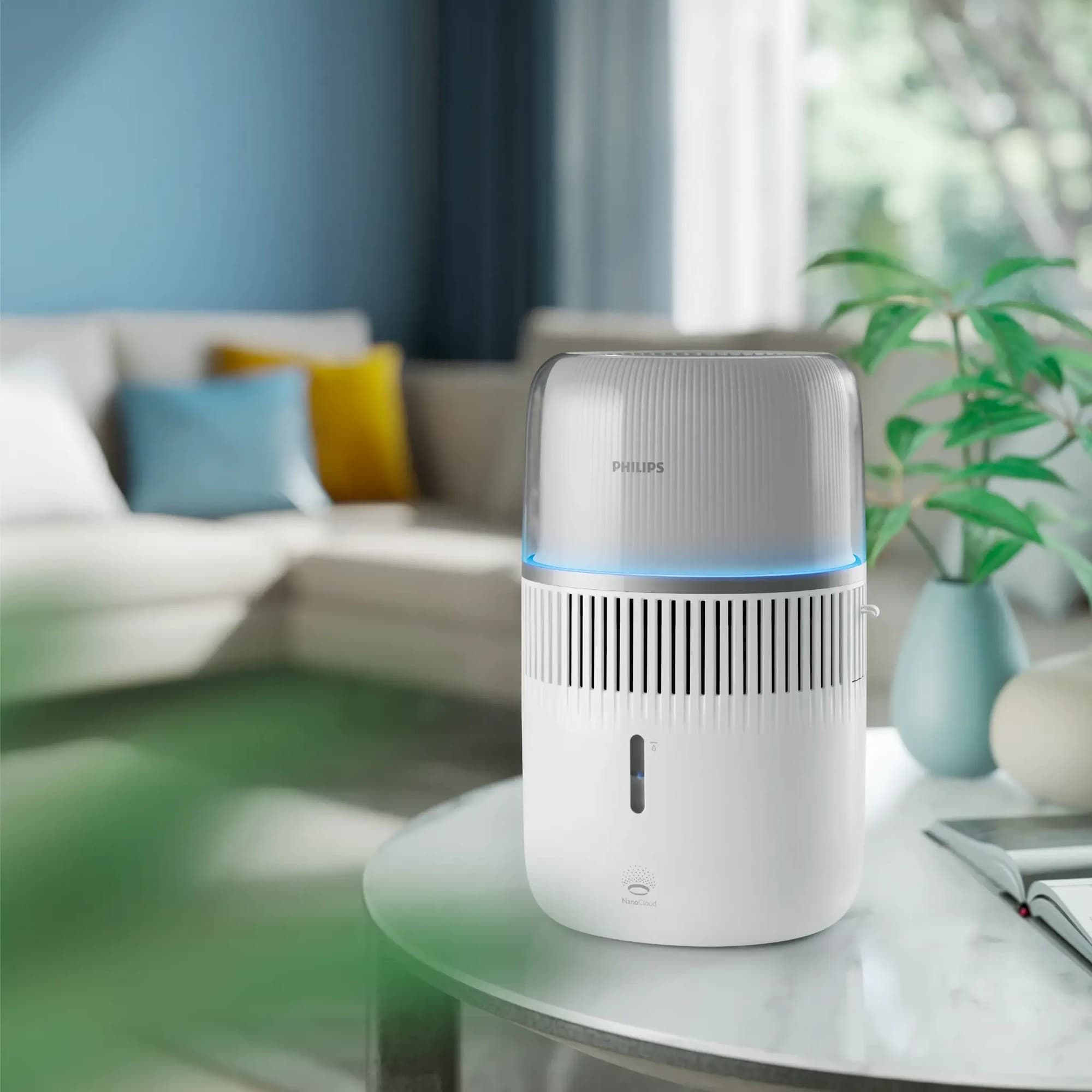 The humidifier with ambient light in the living room