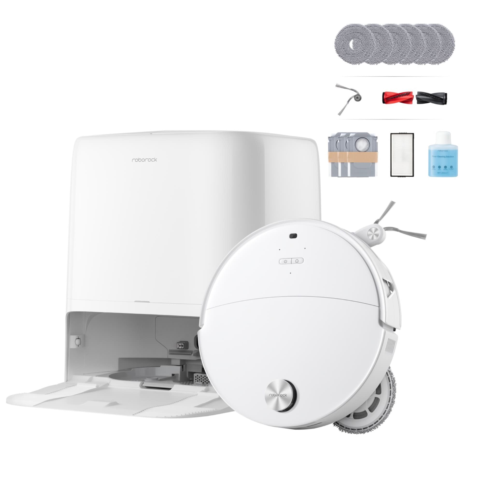 Roborock Saros 20 Neo in white with dock and accessories