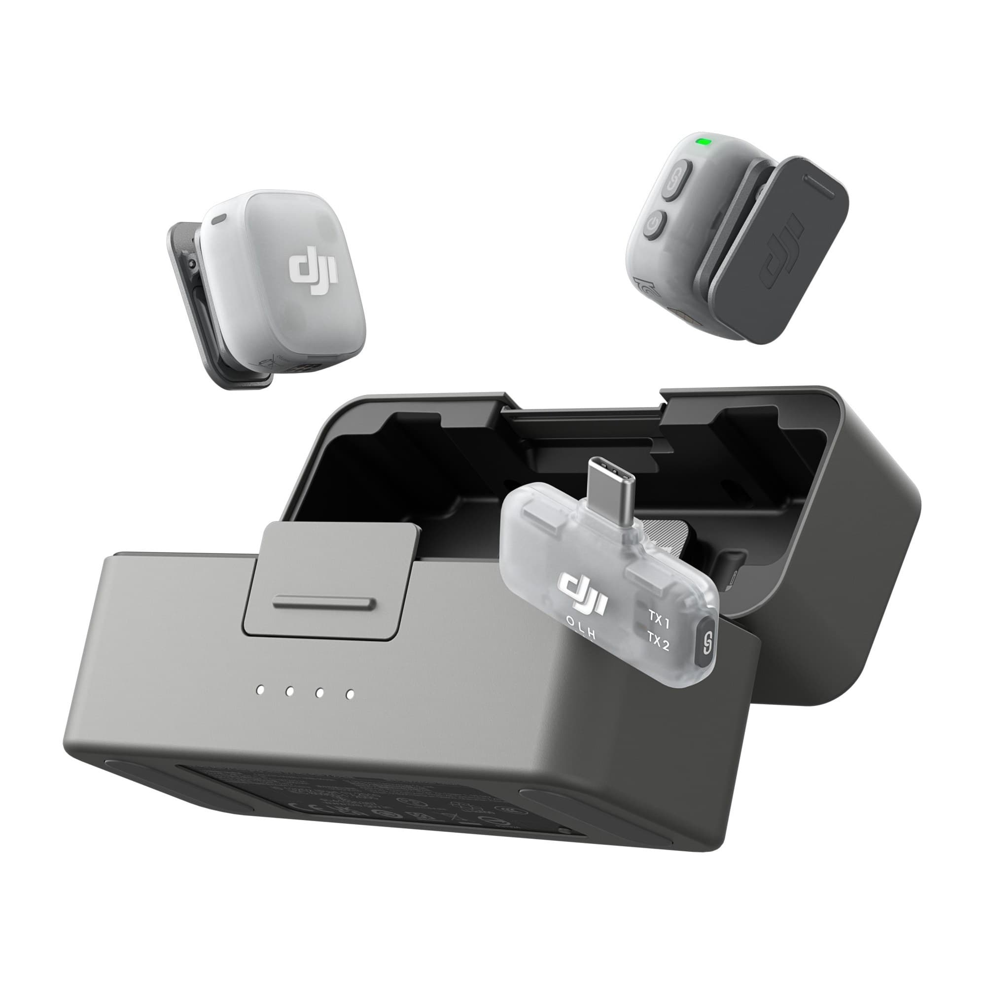Two transmitters and mobile receiver with charging case