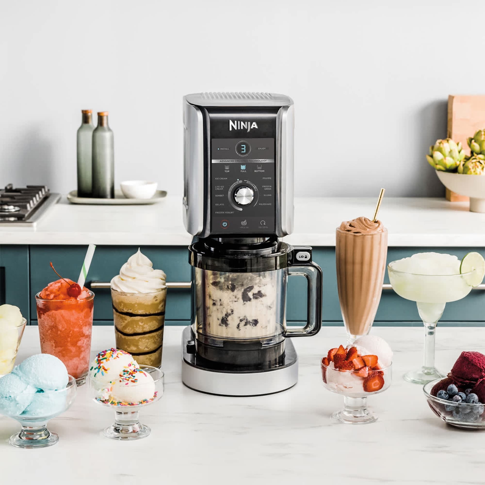 Ice cream, slush, frappé and milkshake next to the machine