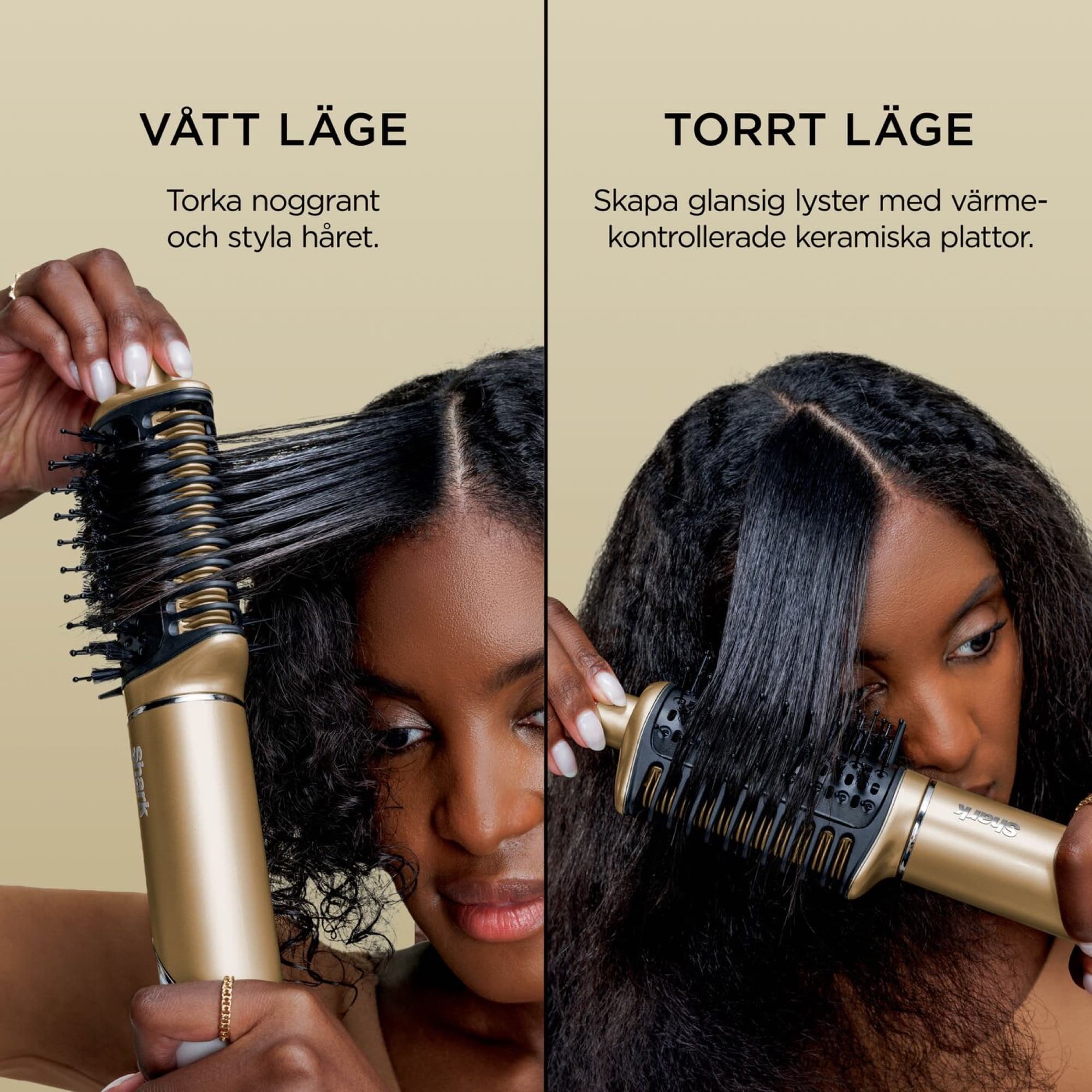 The Glossi brush in wet mode and dry mode