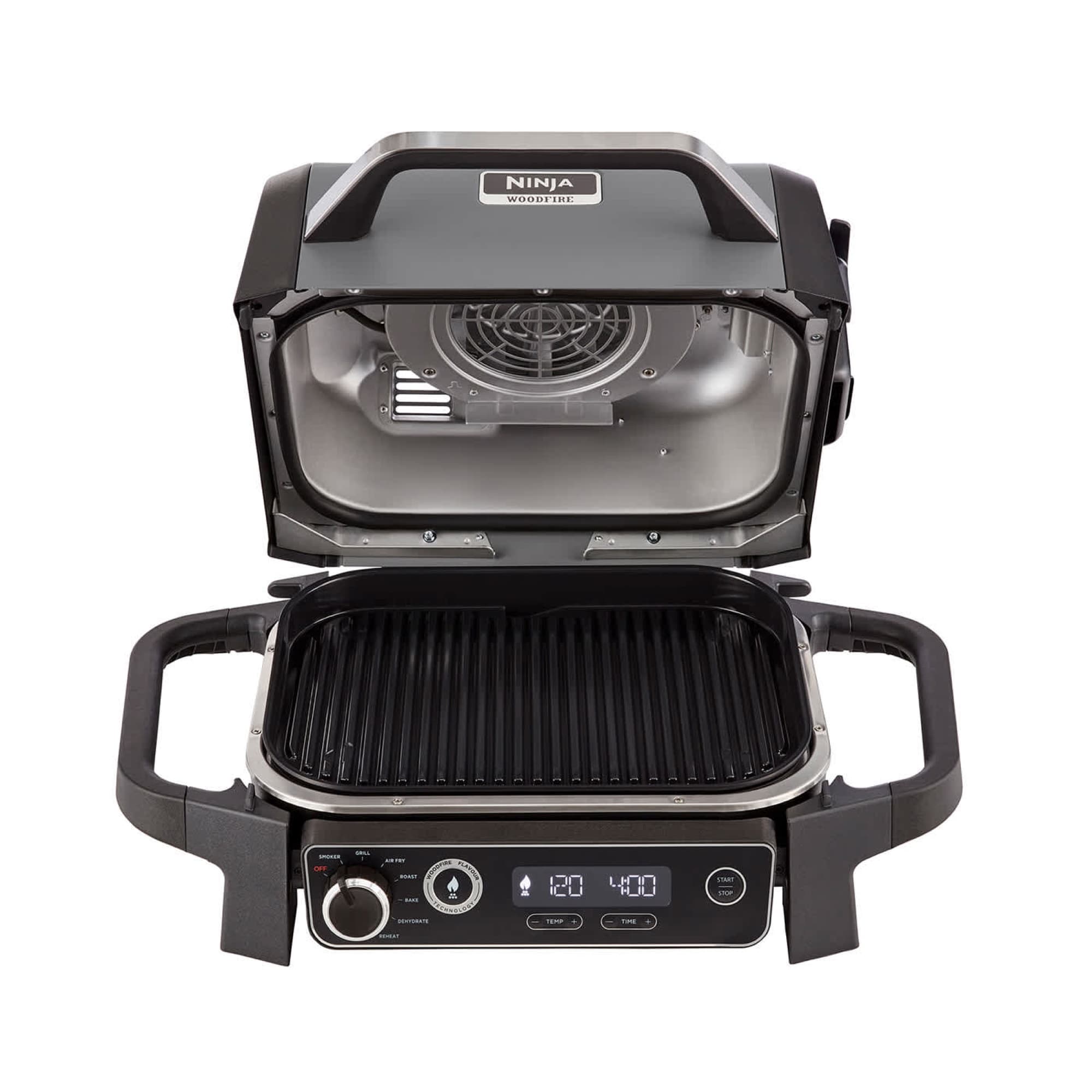 The grill open with the grill plate