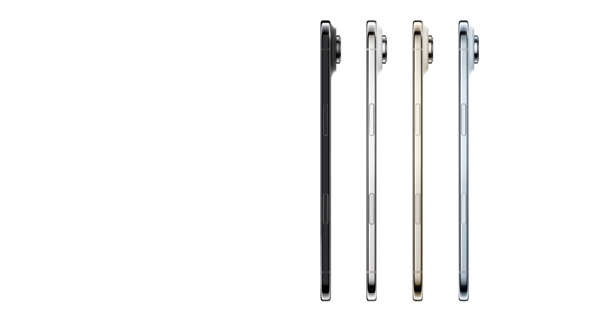 Four iPhone Air from the side in every colour