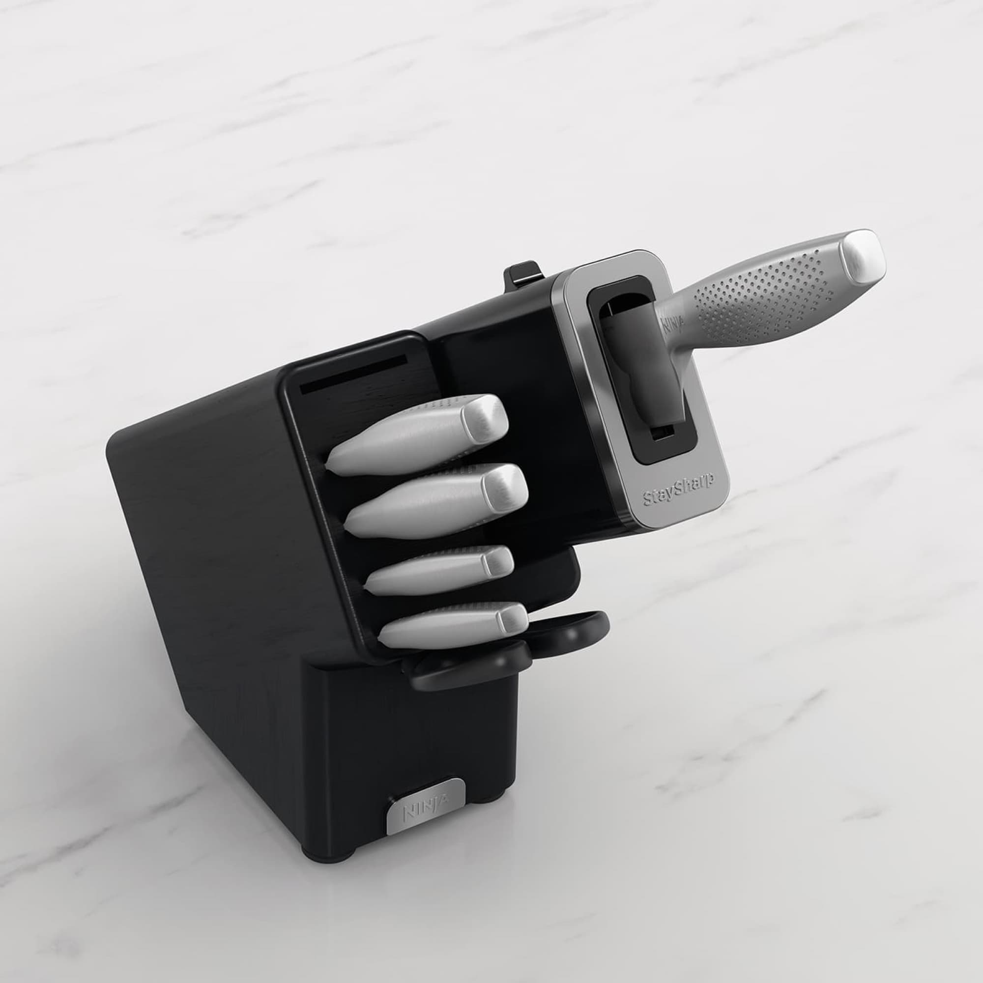 Knife in the block's built-in sharpener
