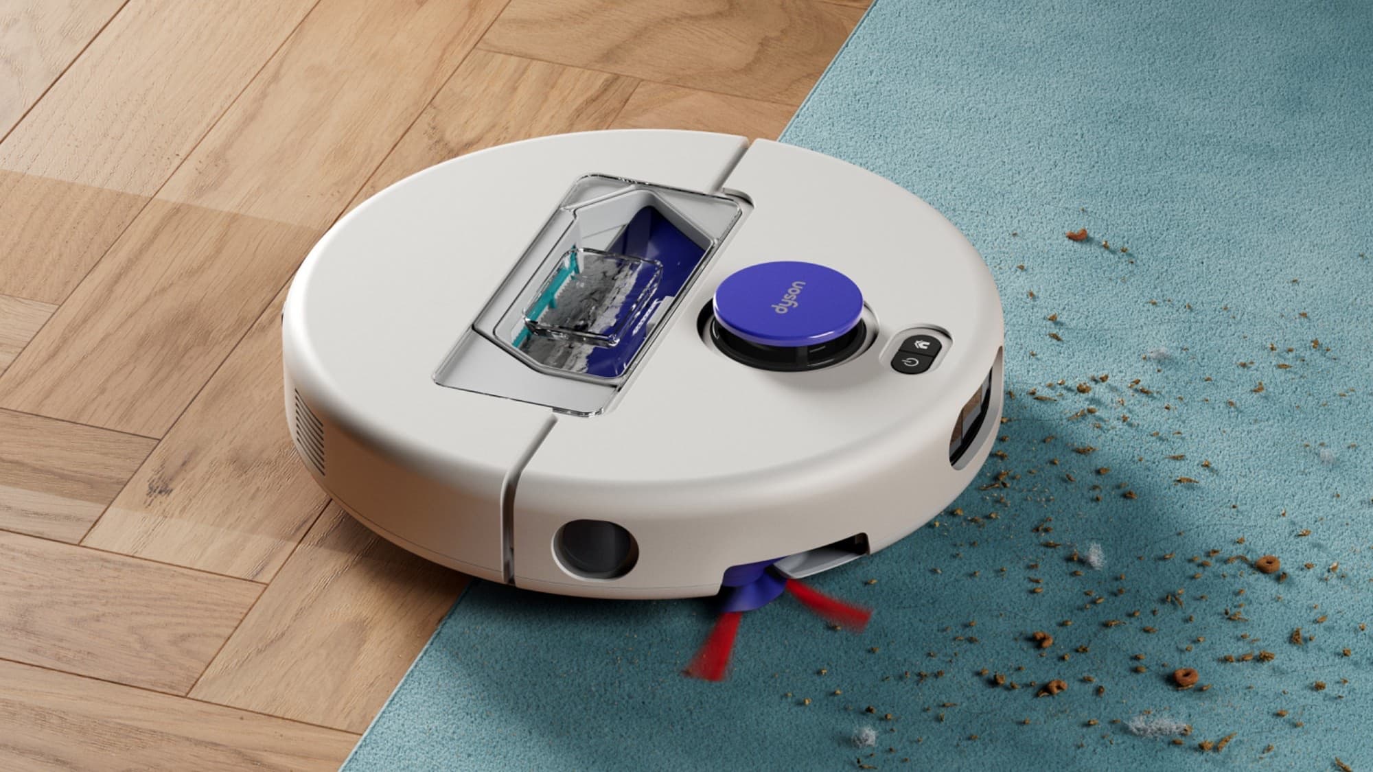 The robot on parquet and rug