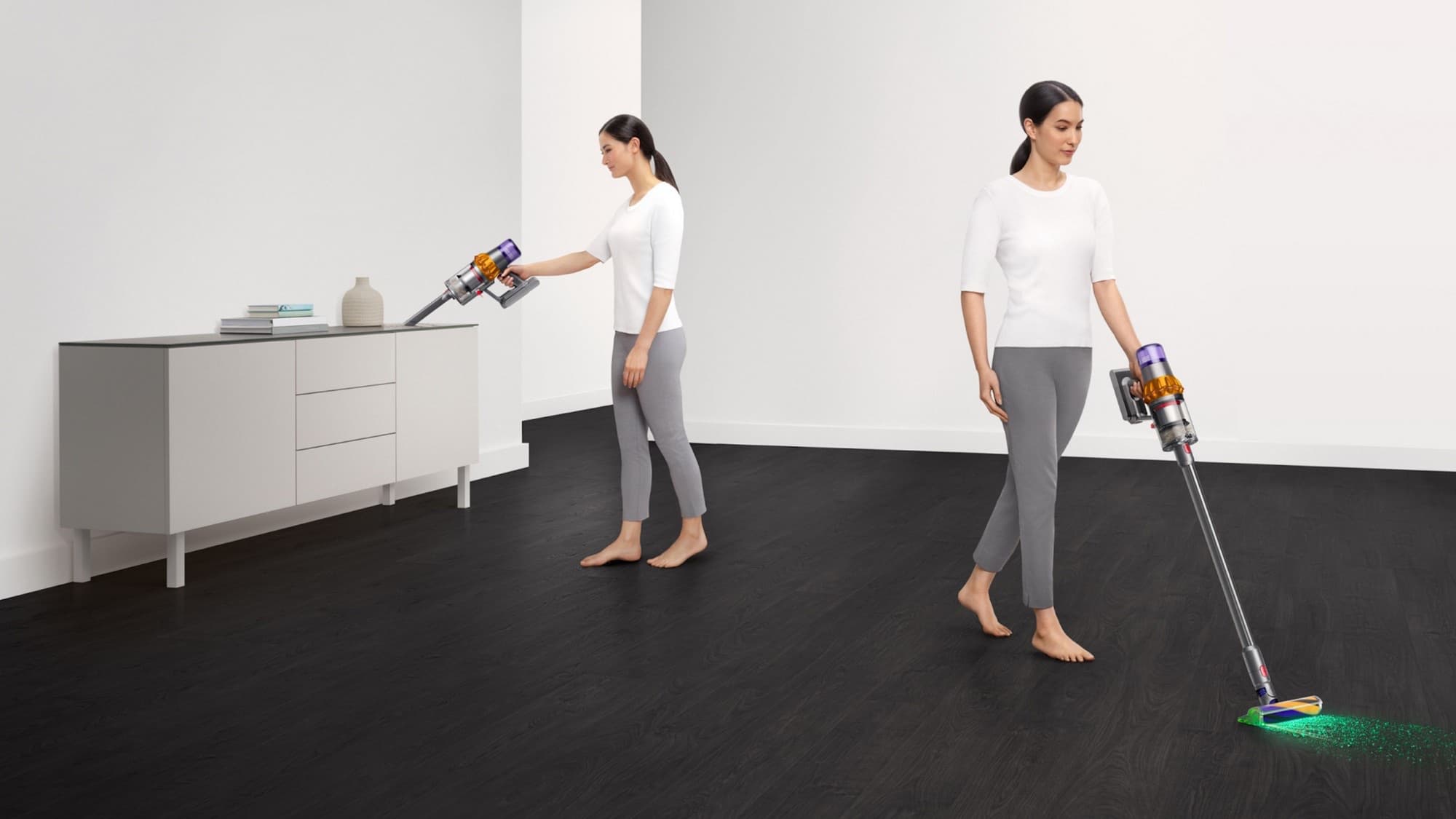 Vacuuming in a bright room