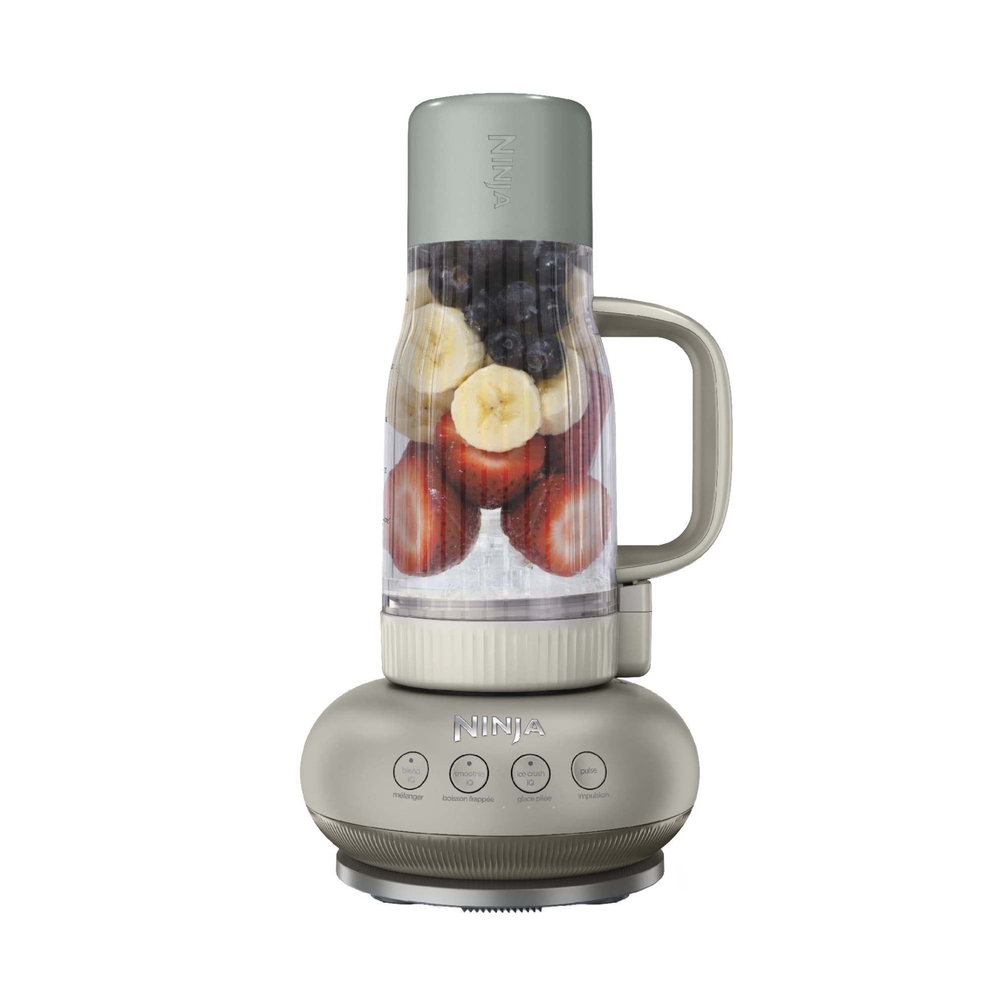 BlendBoss in stone with berries and banana