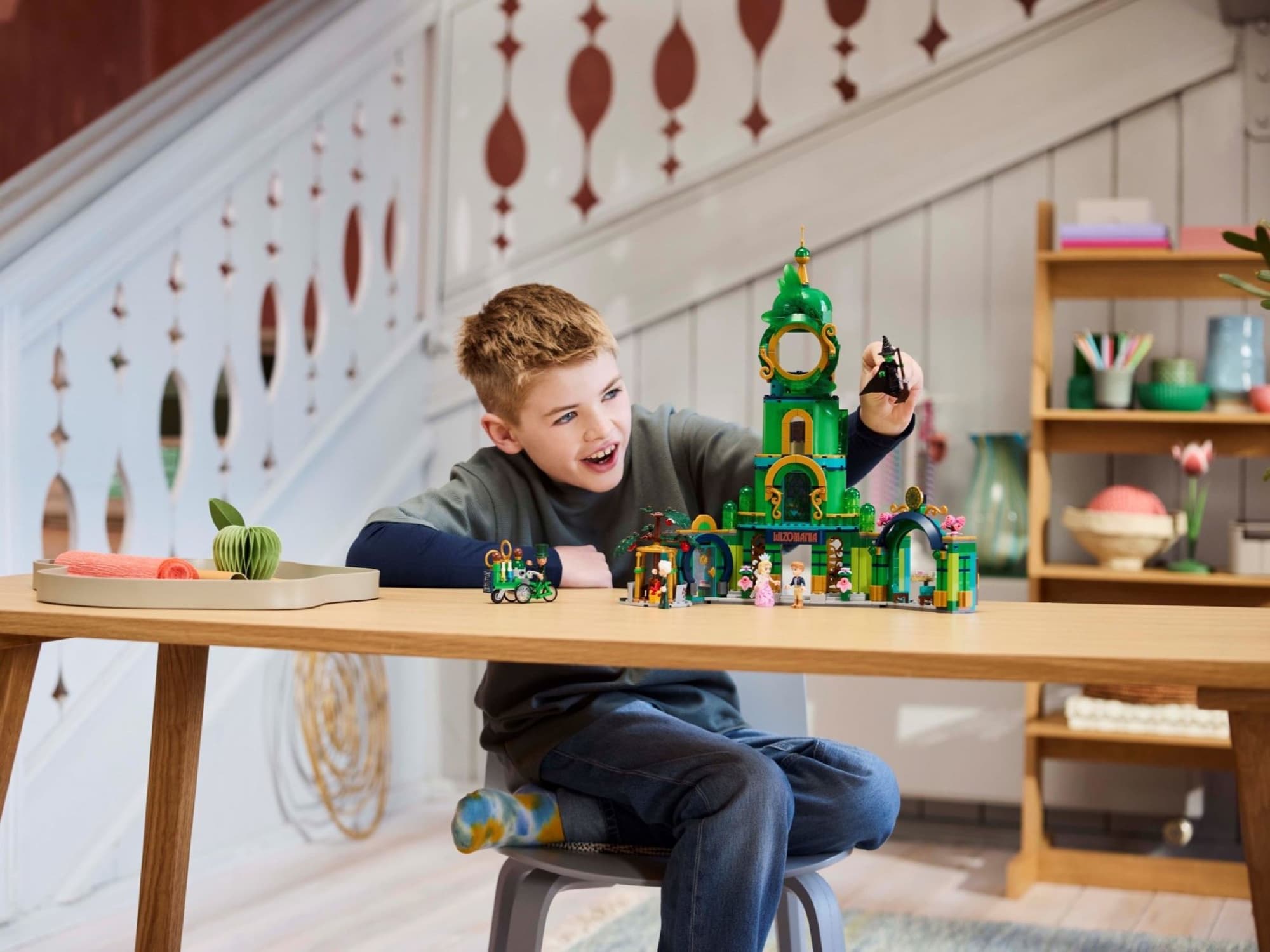 LEGO Emerald City tower being built and played with