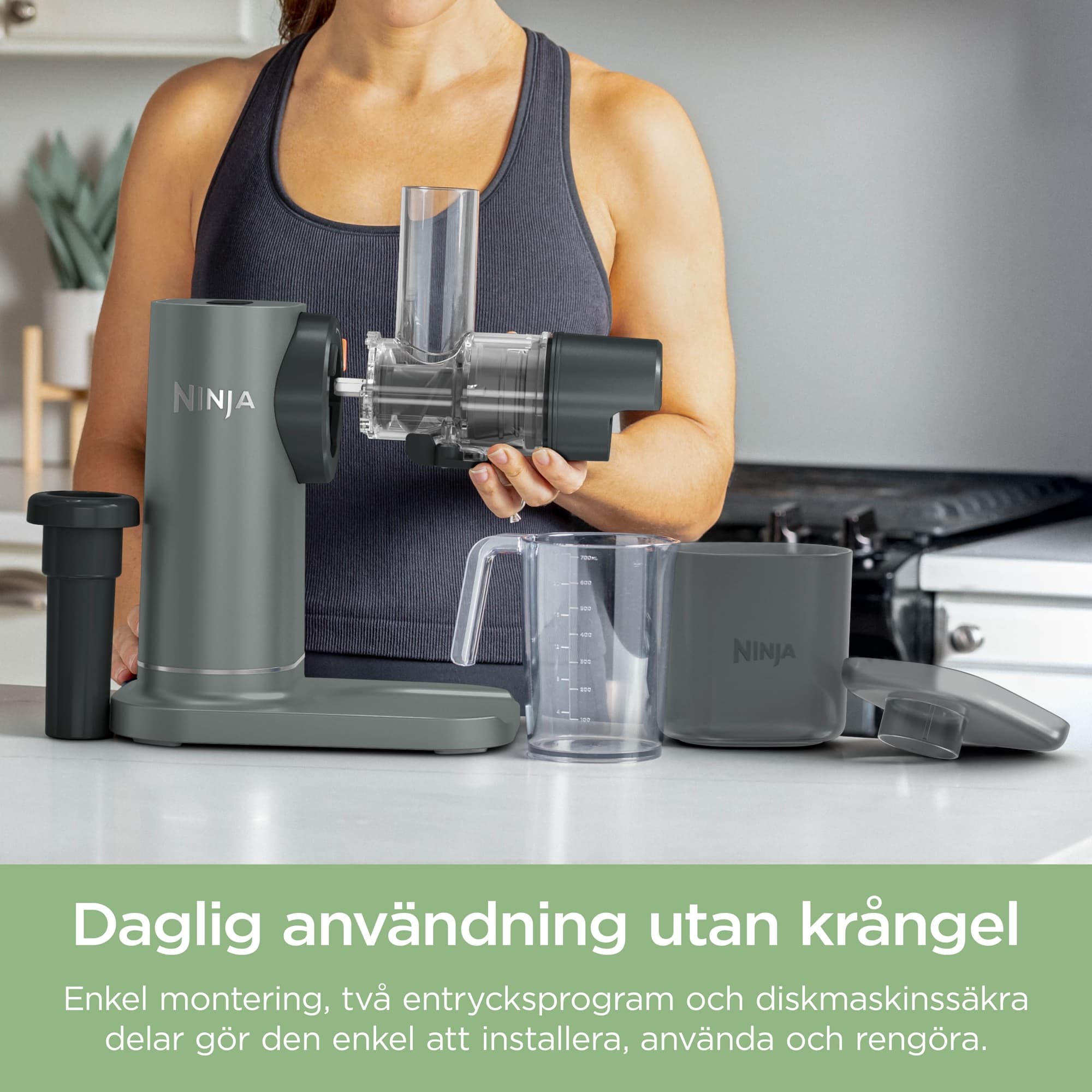 The juicer in use in the kitchen