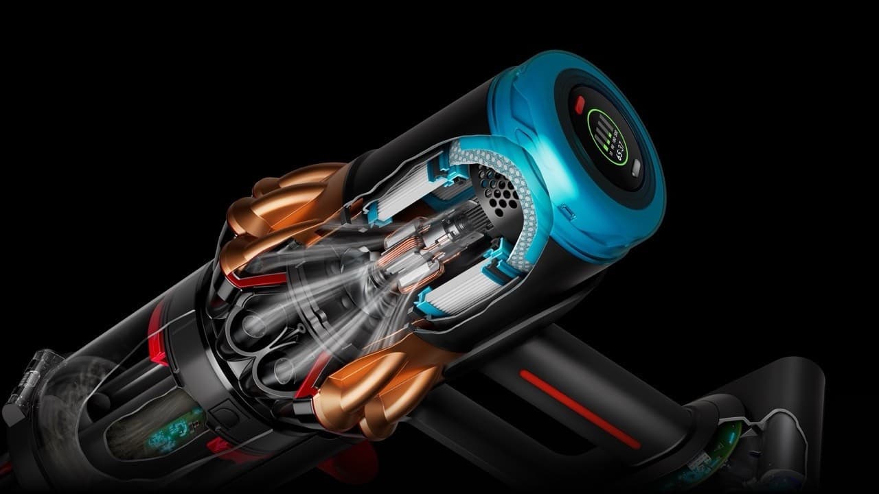 Cut-away of motor and cyclones