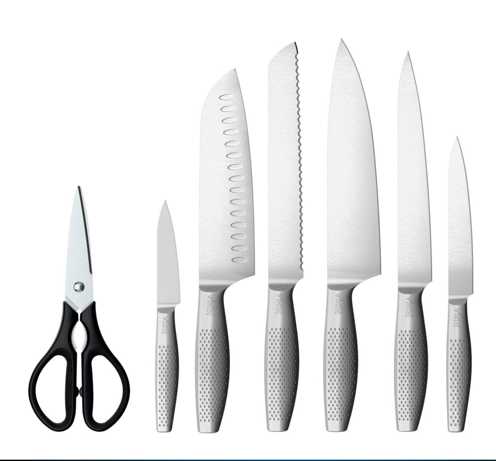 Kitchen scissors, seven kitchen knives and six steak knives