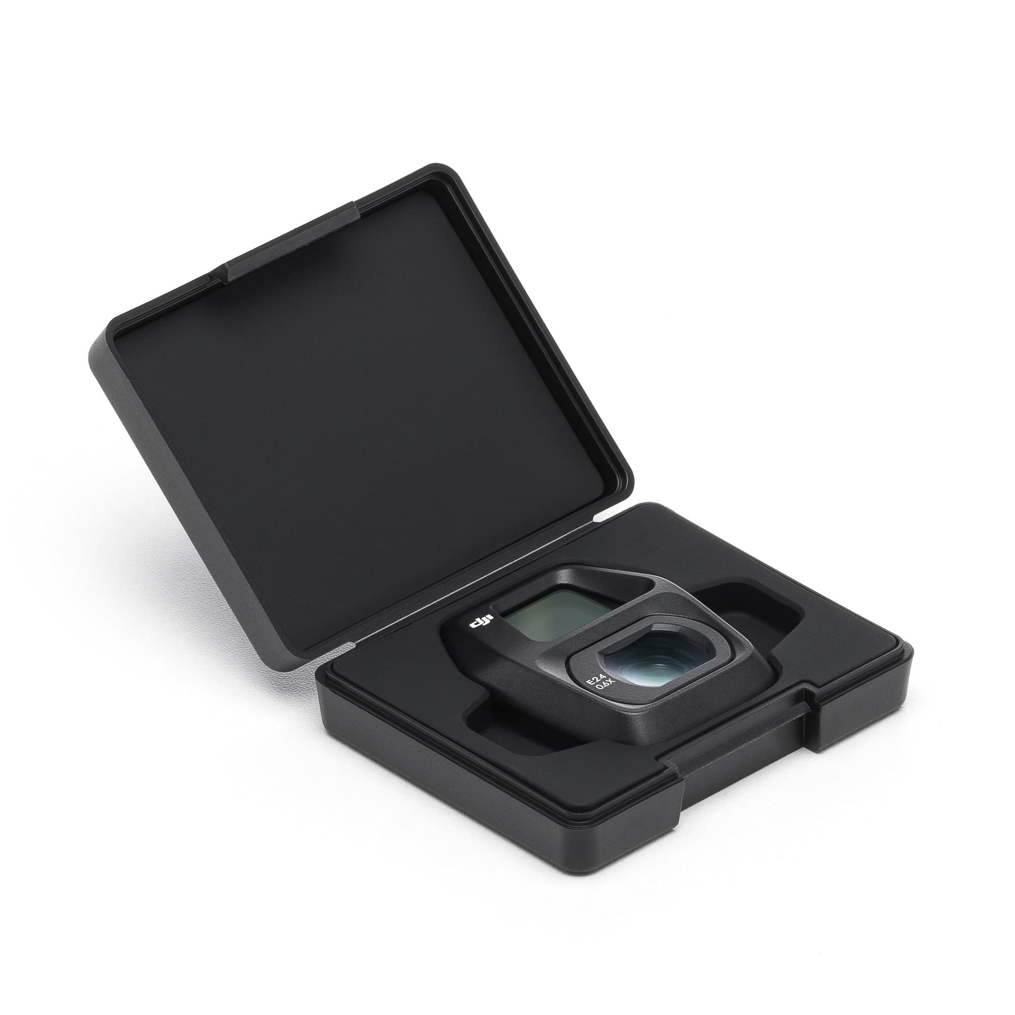 The wide-angle lens in the case from the side