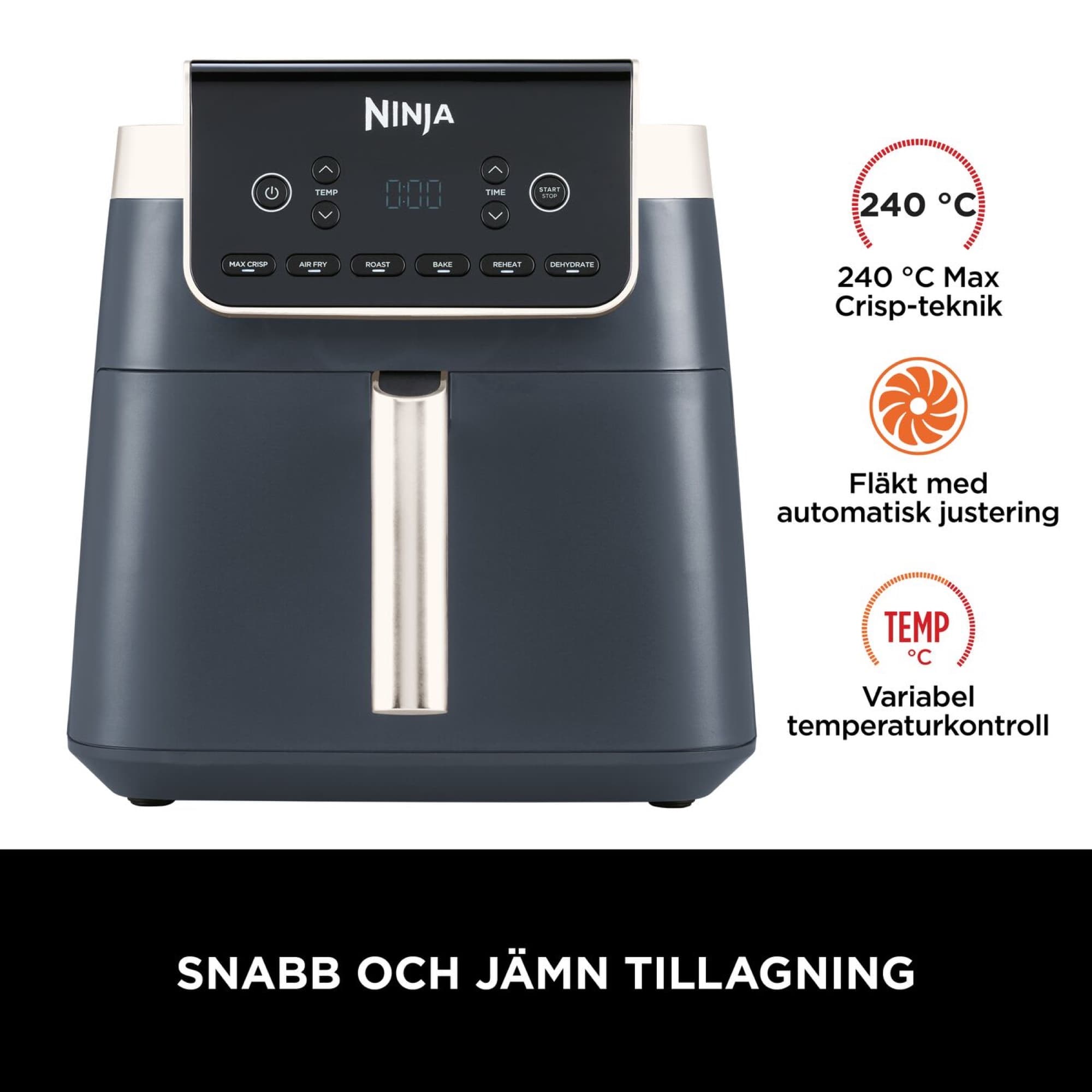 The Cyber Space air fryer with icons for 240 °C, fan and temperature control
