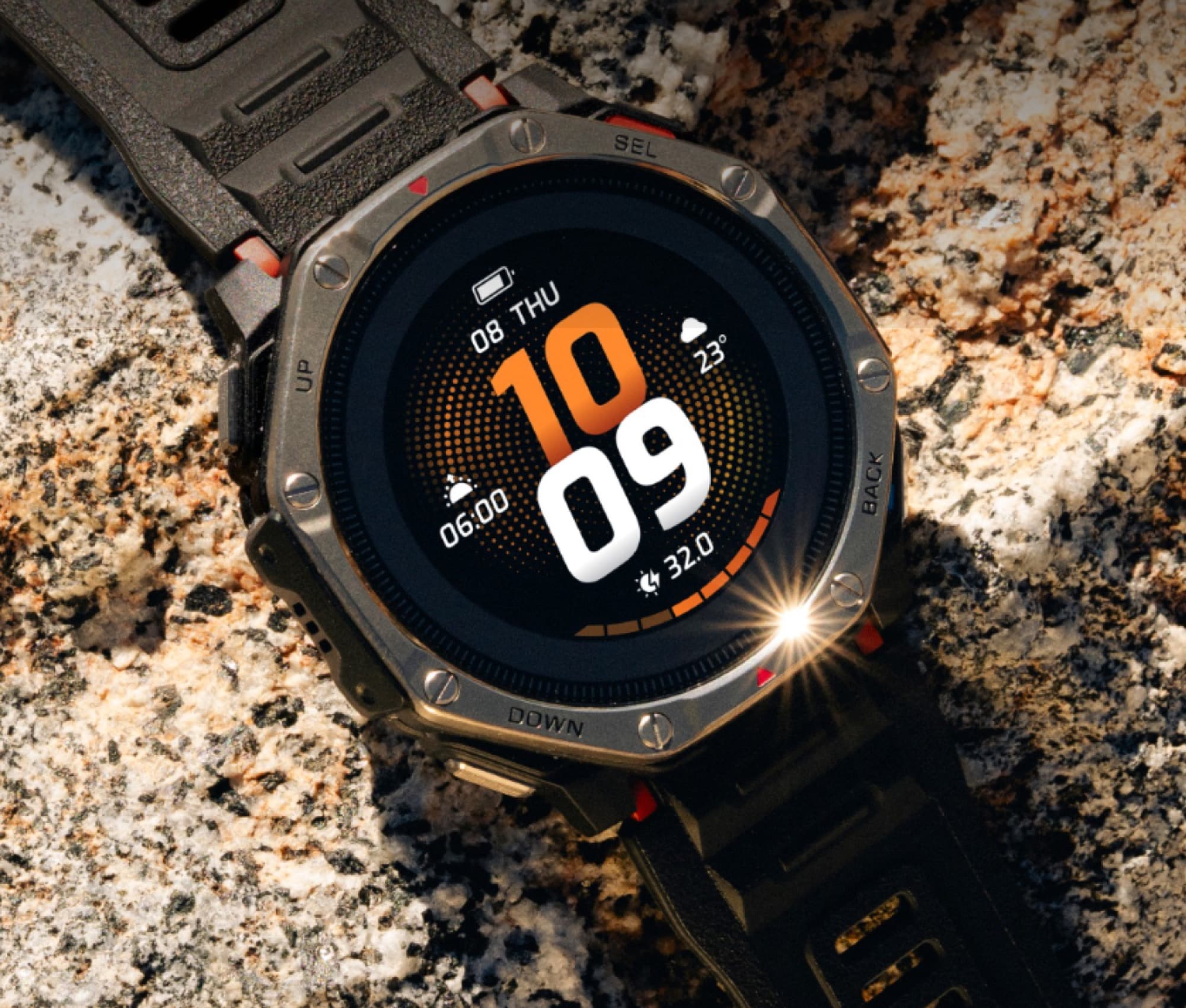 The titanium bezel of T-Rex Dual Solar