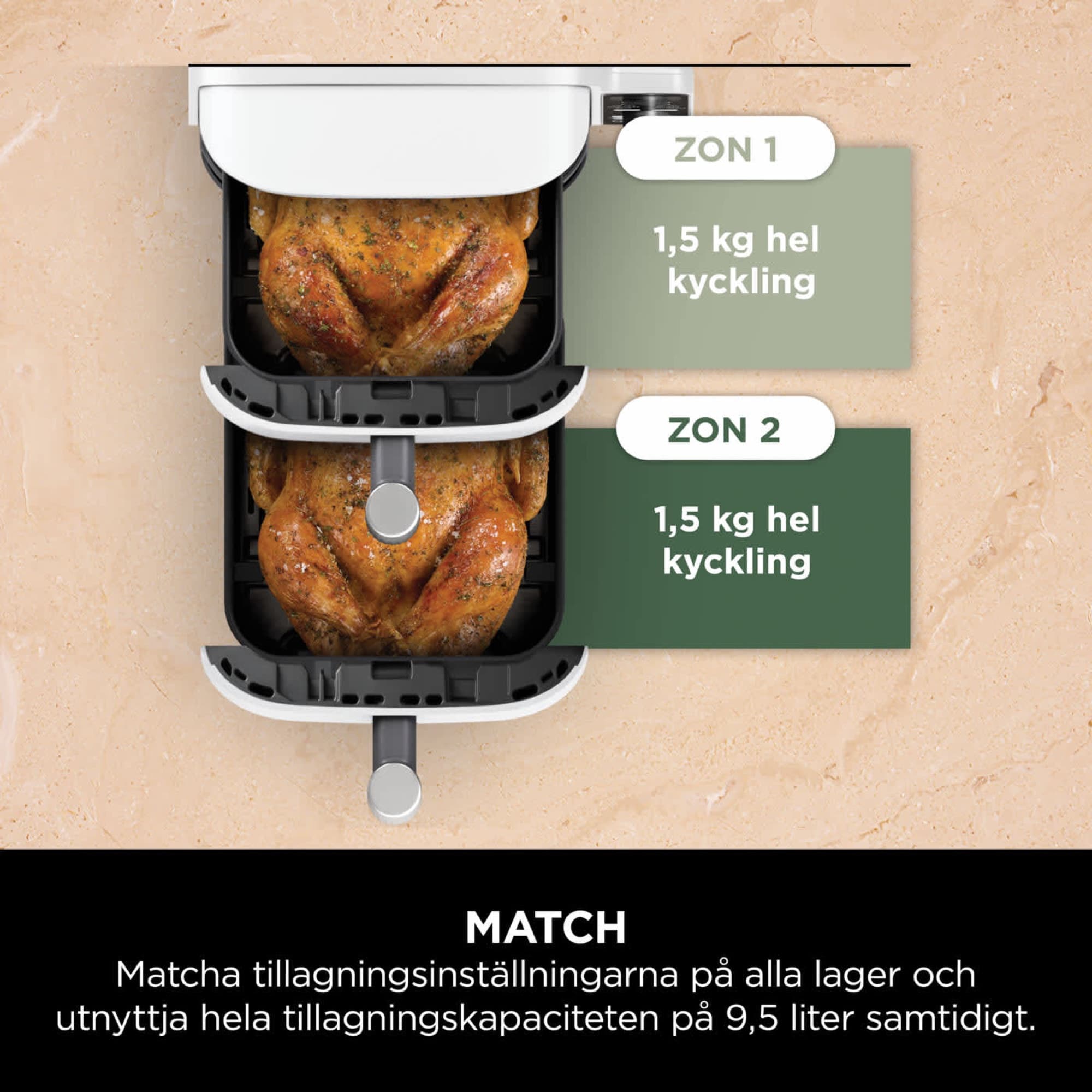 A whole chicken in each drawer