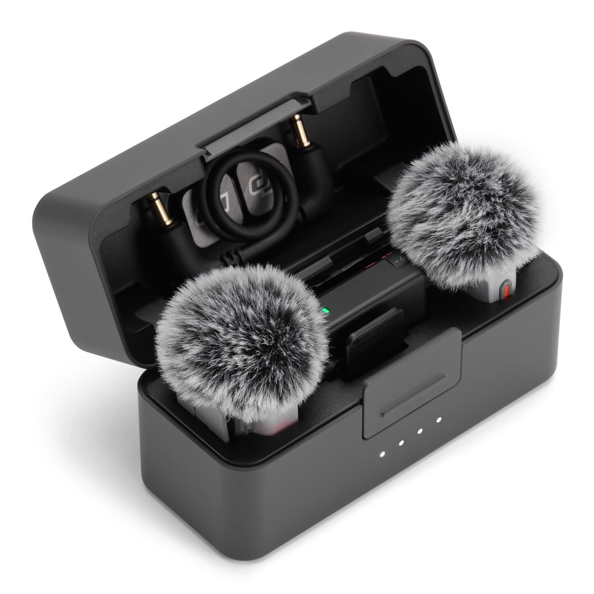 The case with windscreens on the transmitters