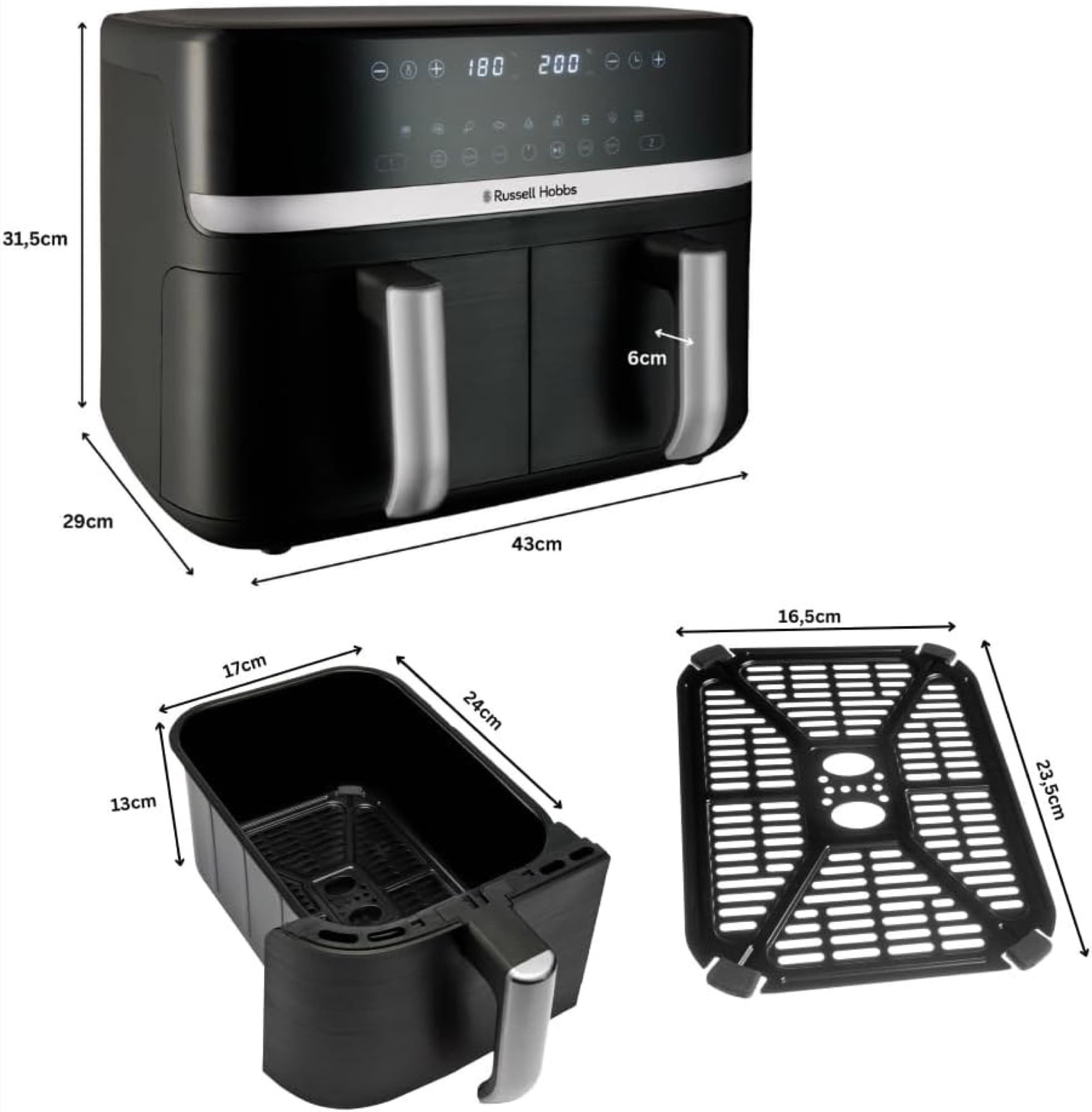 Dimensions of air fryer and baskets