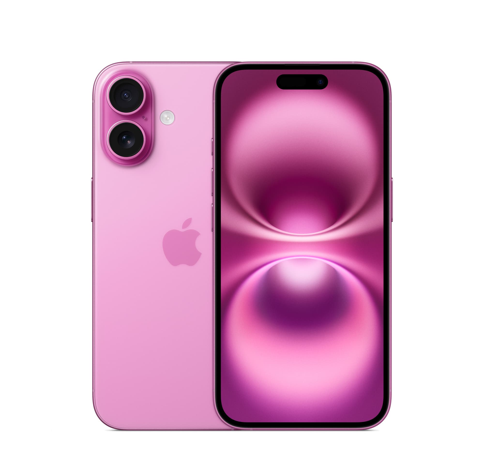 iPhone 16 in pink, front and back