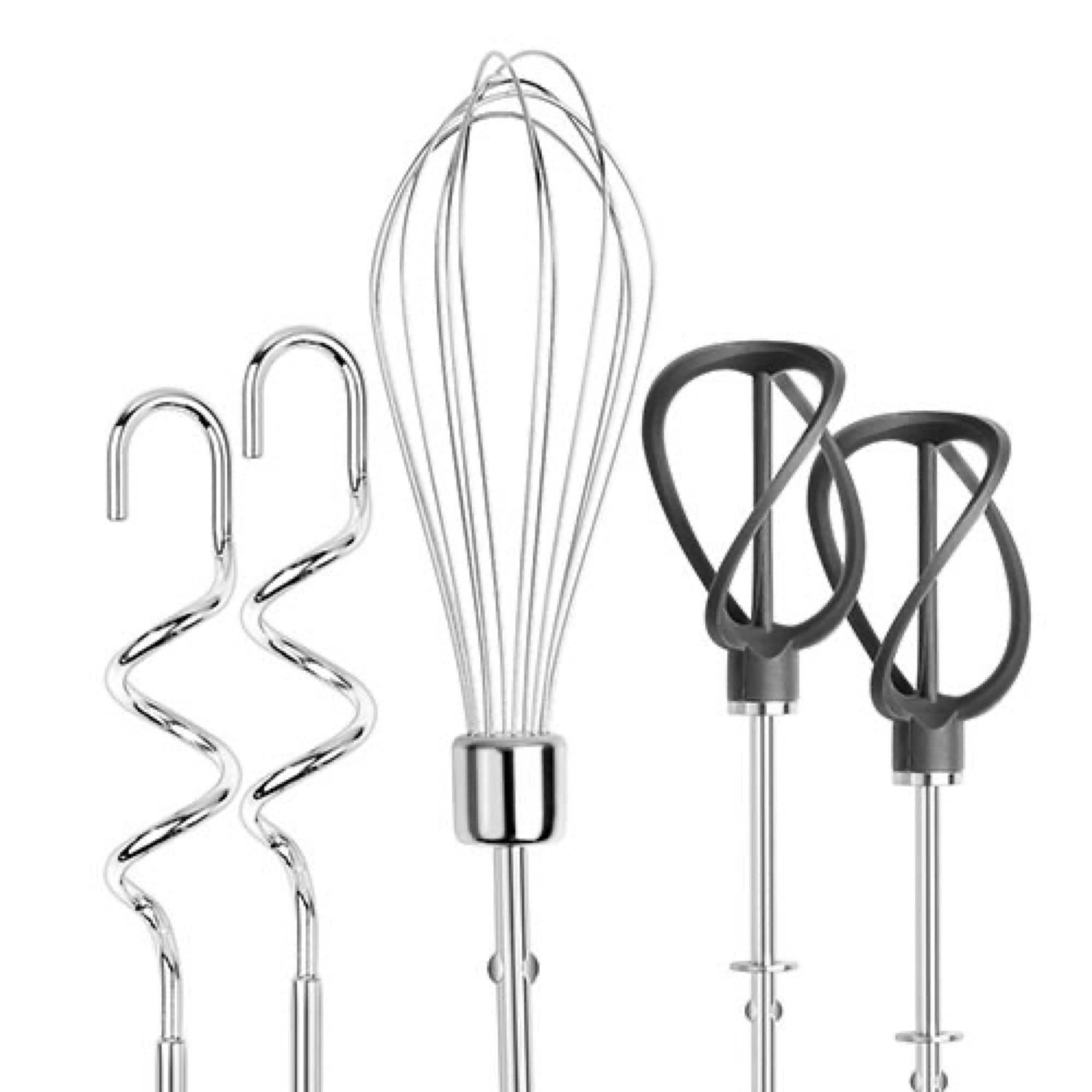 Dough hooks, balloon whisk and helix beaters