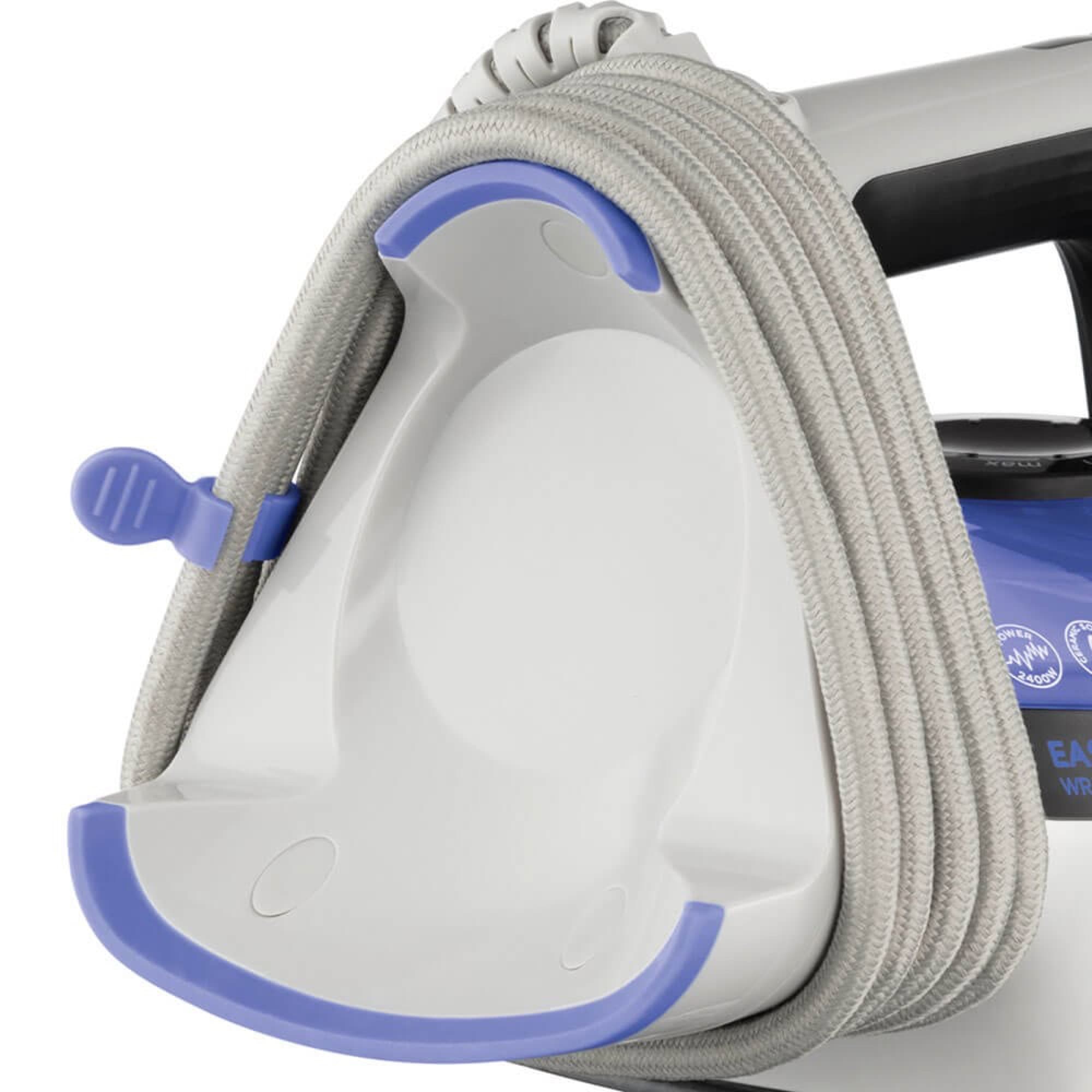 The cord winds around the base and clips in place