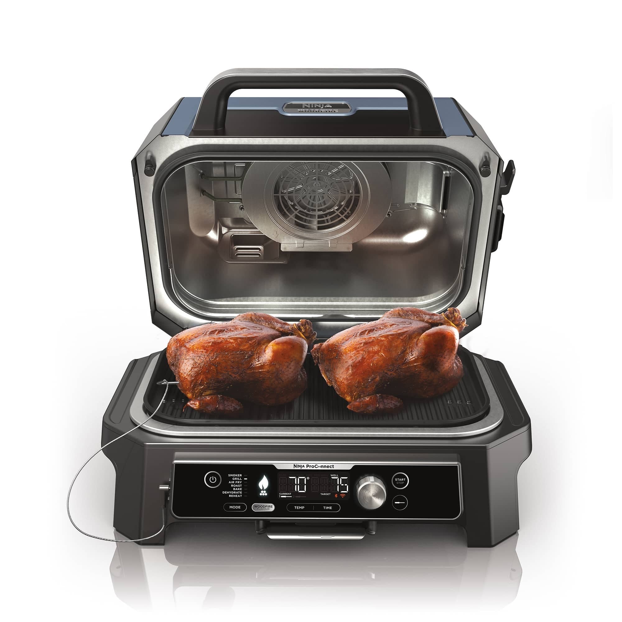 Two whole chickens on the grill