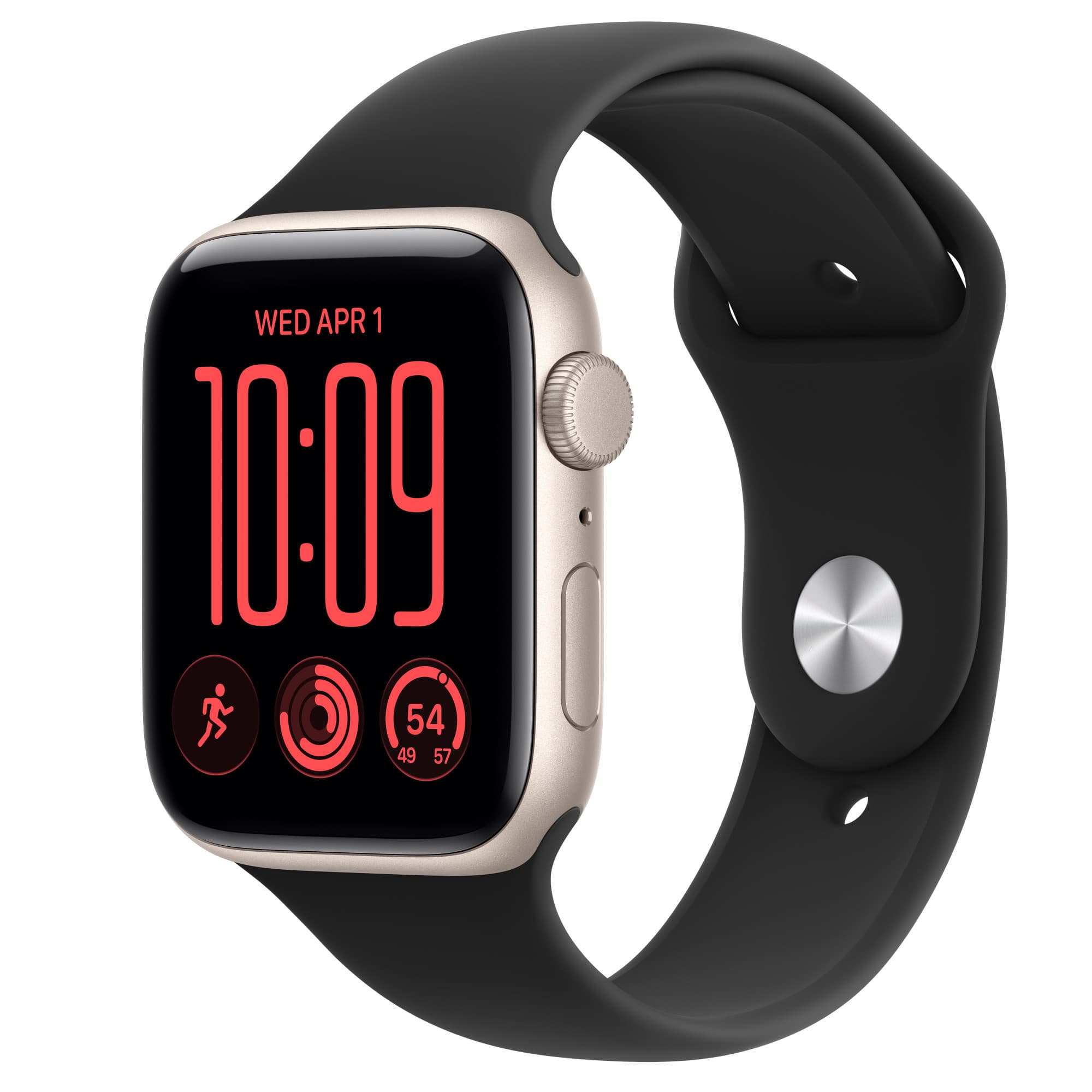 Apple Watch SE 3 in starlight with black Sport Band