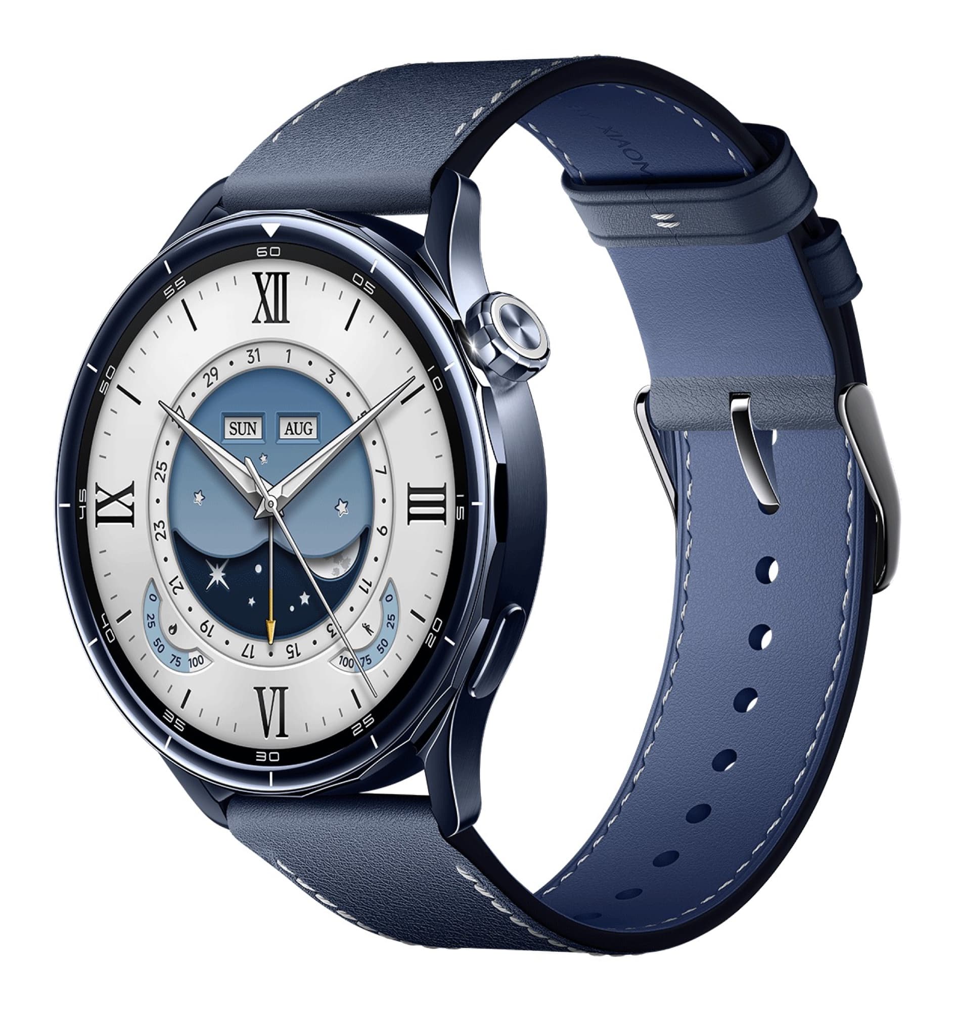 Ceramic Blue with blue leather strap