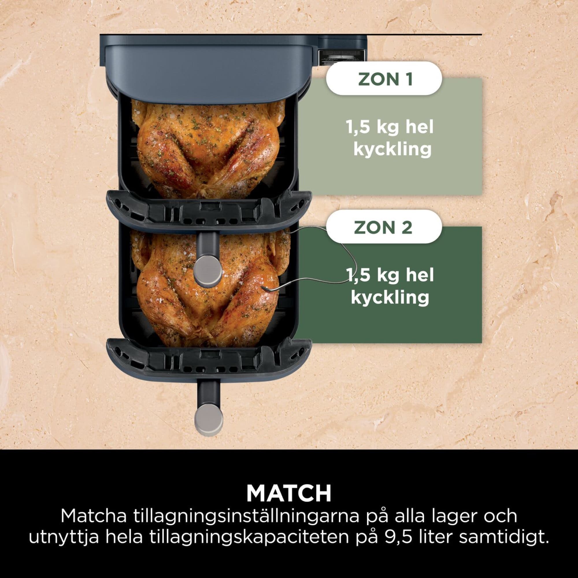 A whole chicken in each drawer