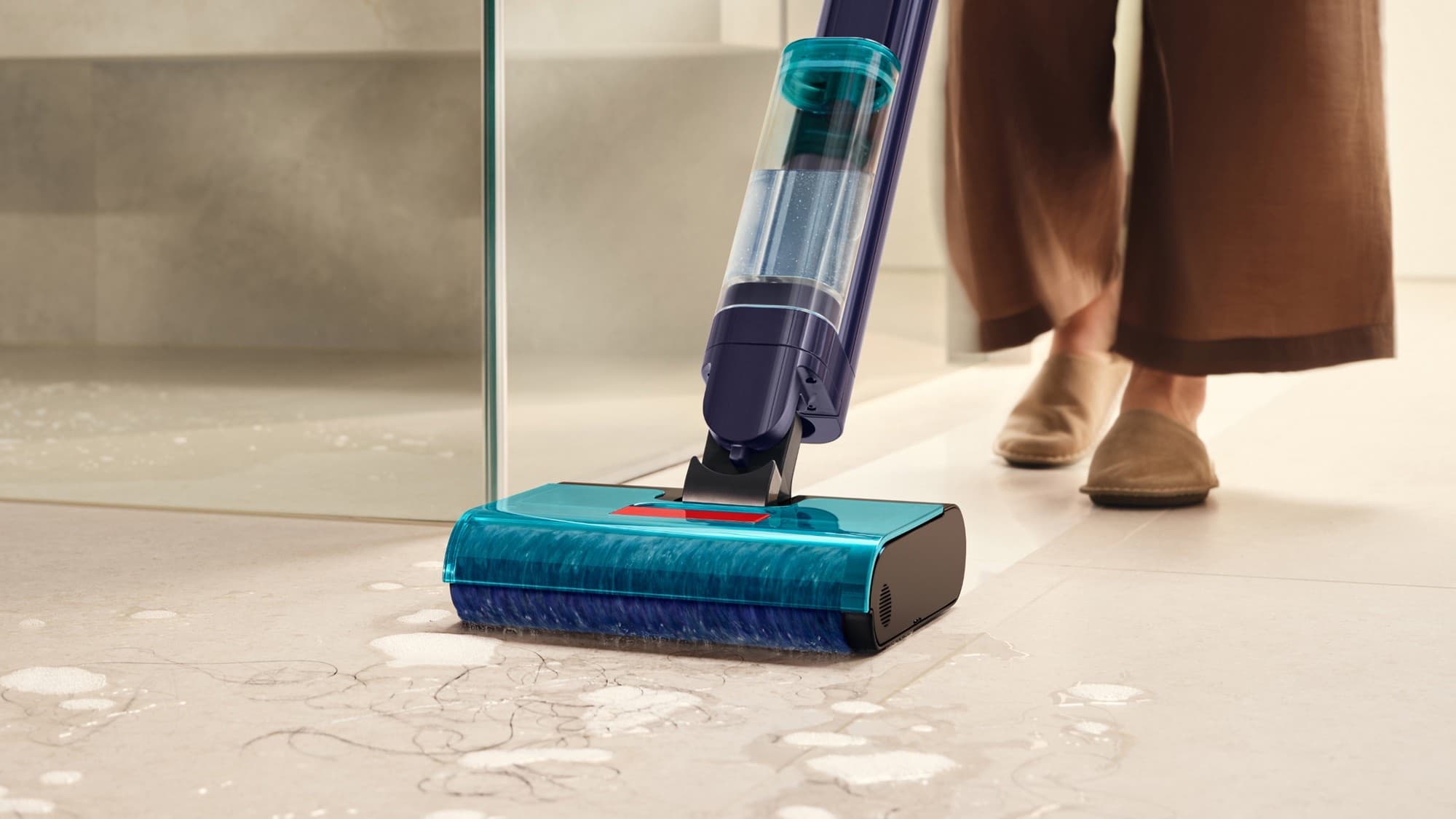 Washing the bathroom floor