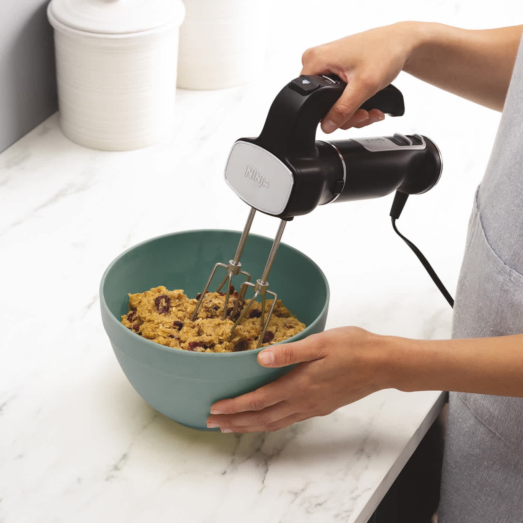 Cookie dough mixed with the hand mixer