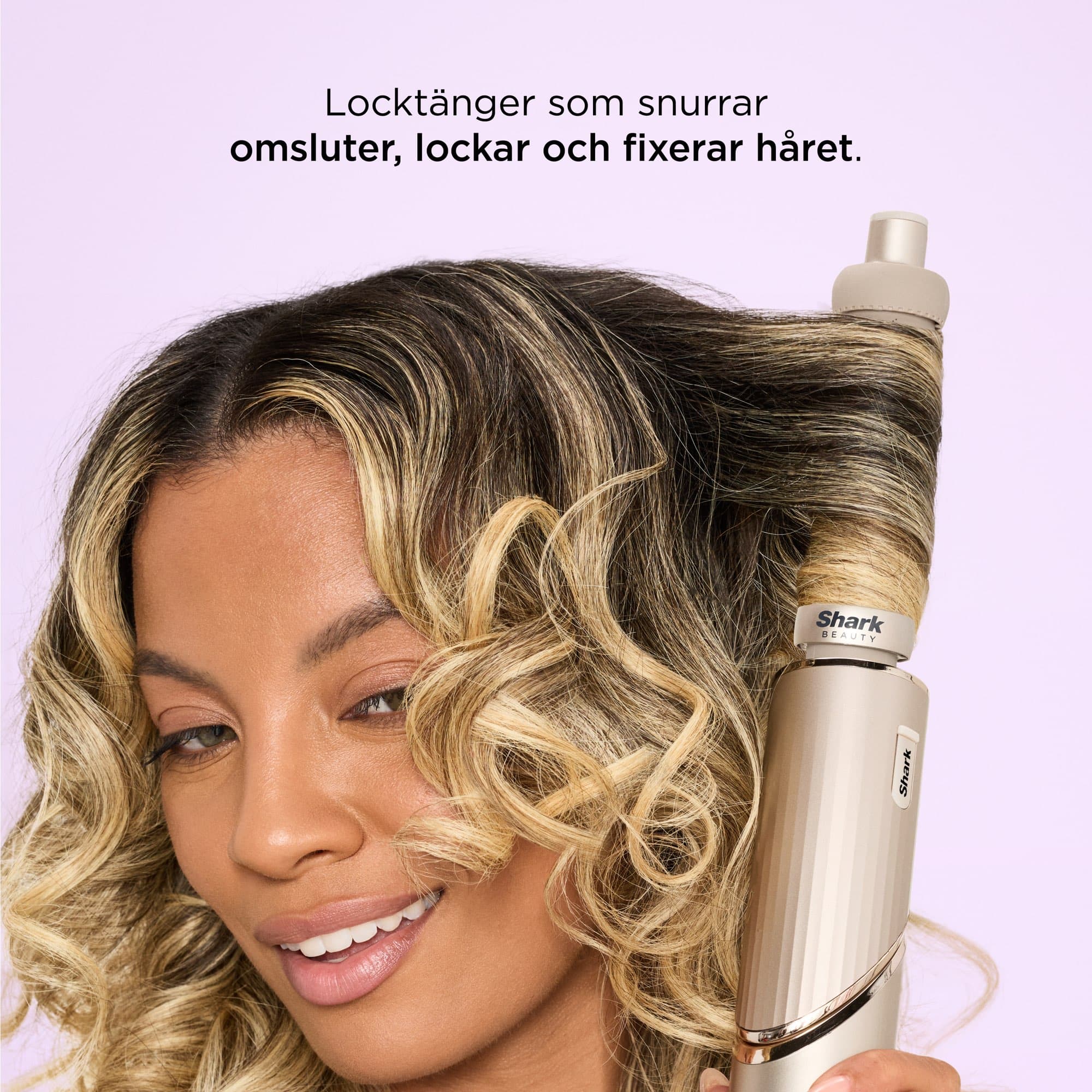 The curler wraps the hair into curls