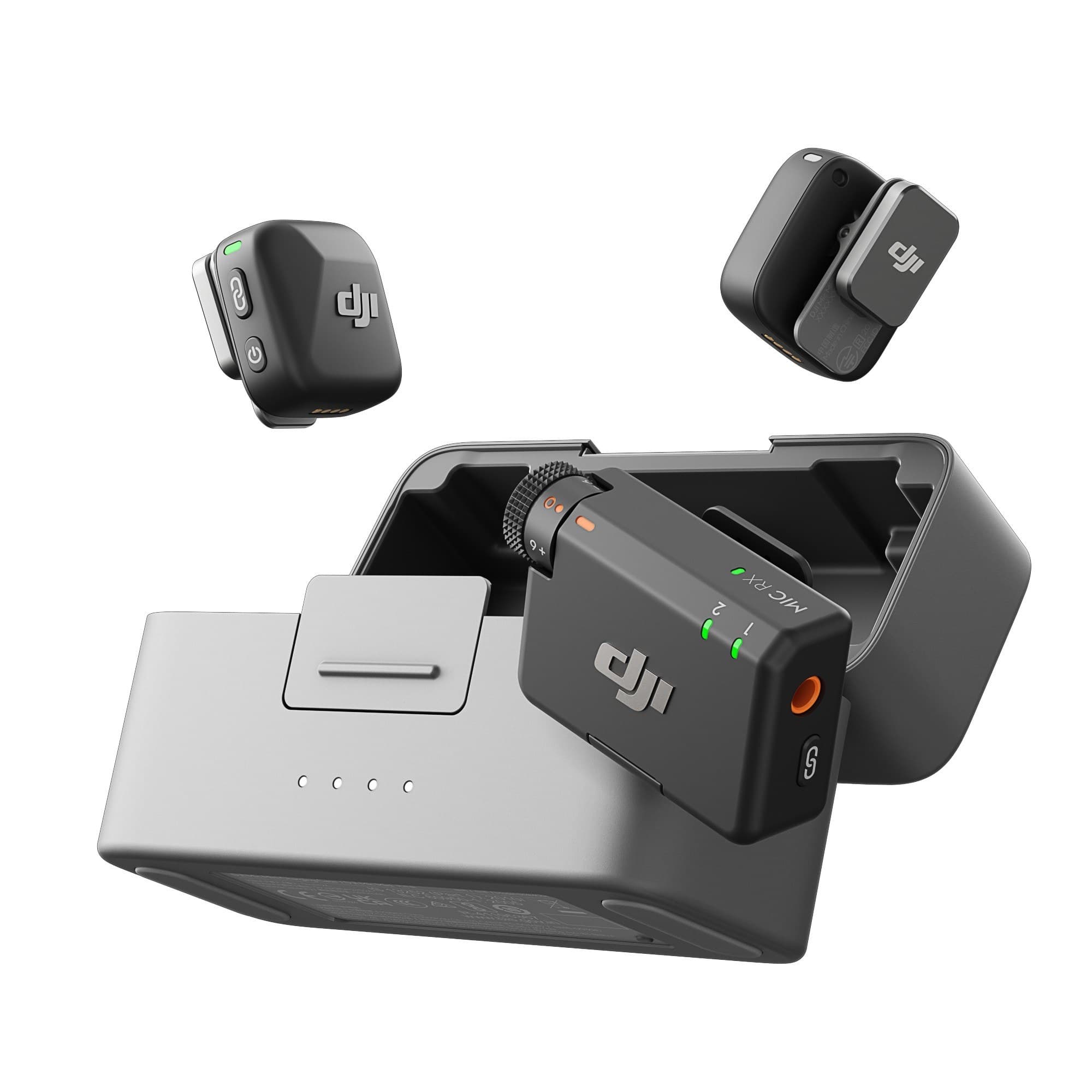 The kit with two transmitters and charging case