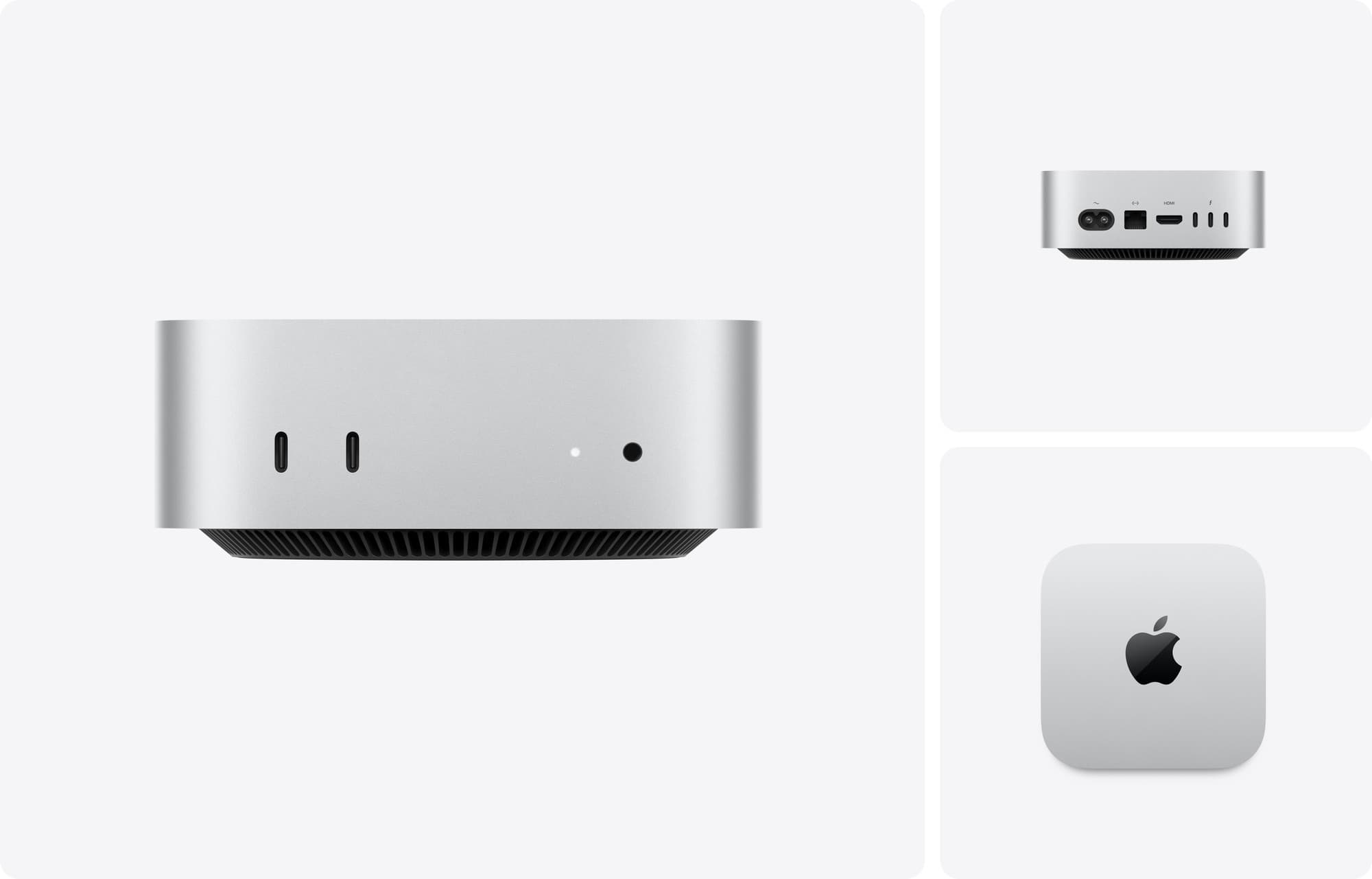 Mac mini from front, back and top