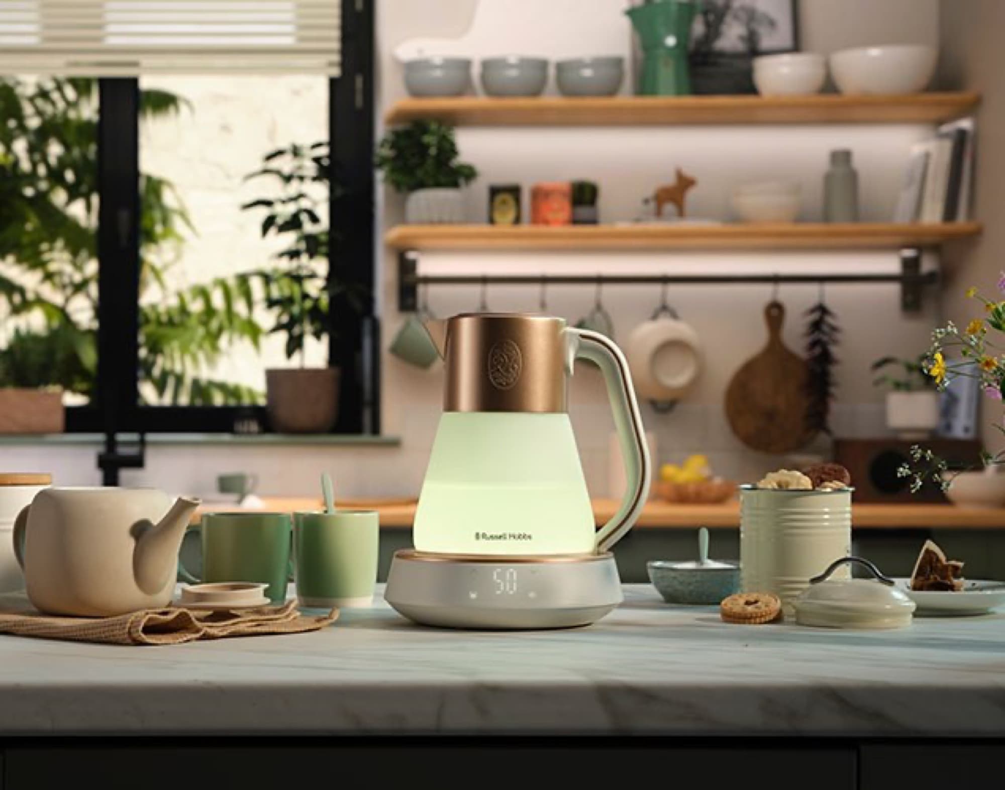 Calm glowing green on the counter