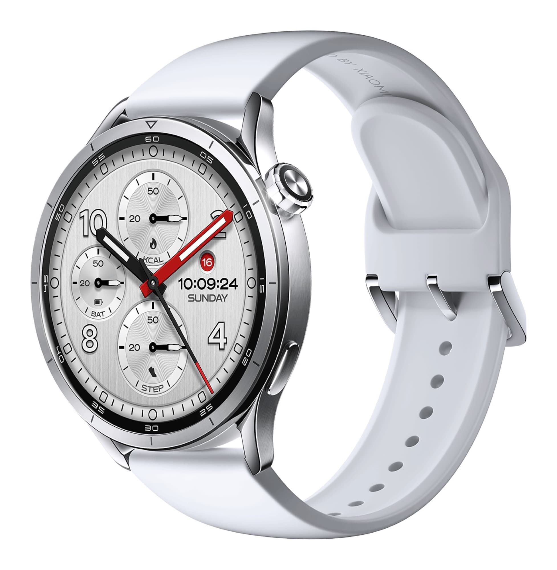 Silver with white fluororubber strap