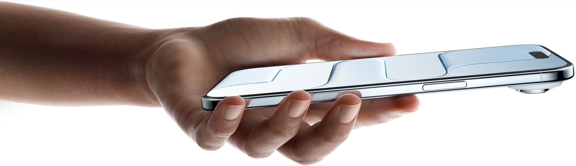 iPhone Air held between the fingers from the side