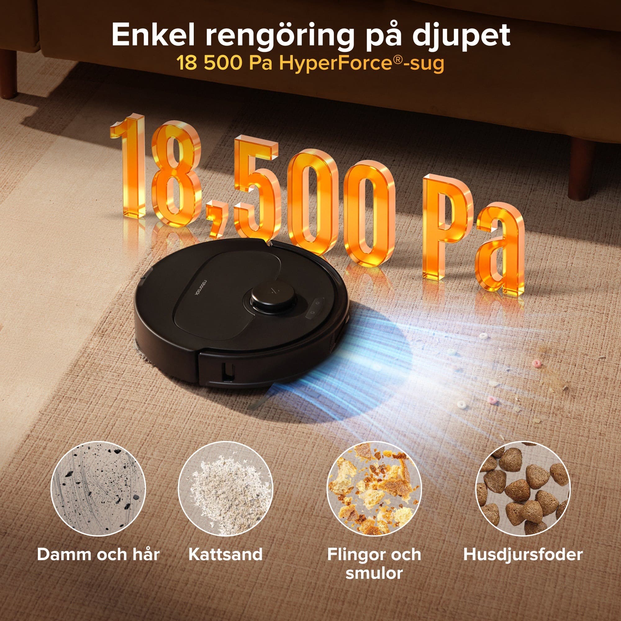 Qrevo S Pro vacuuming crumbs and pet hair
