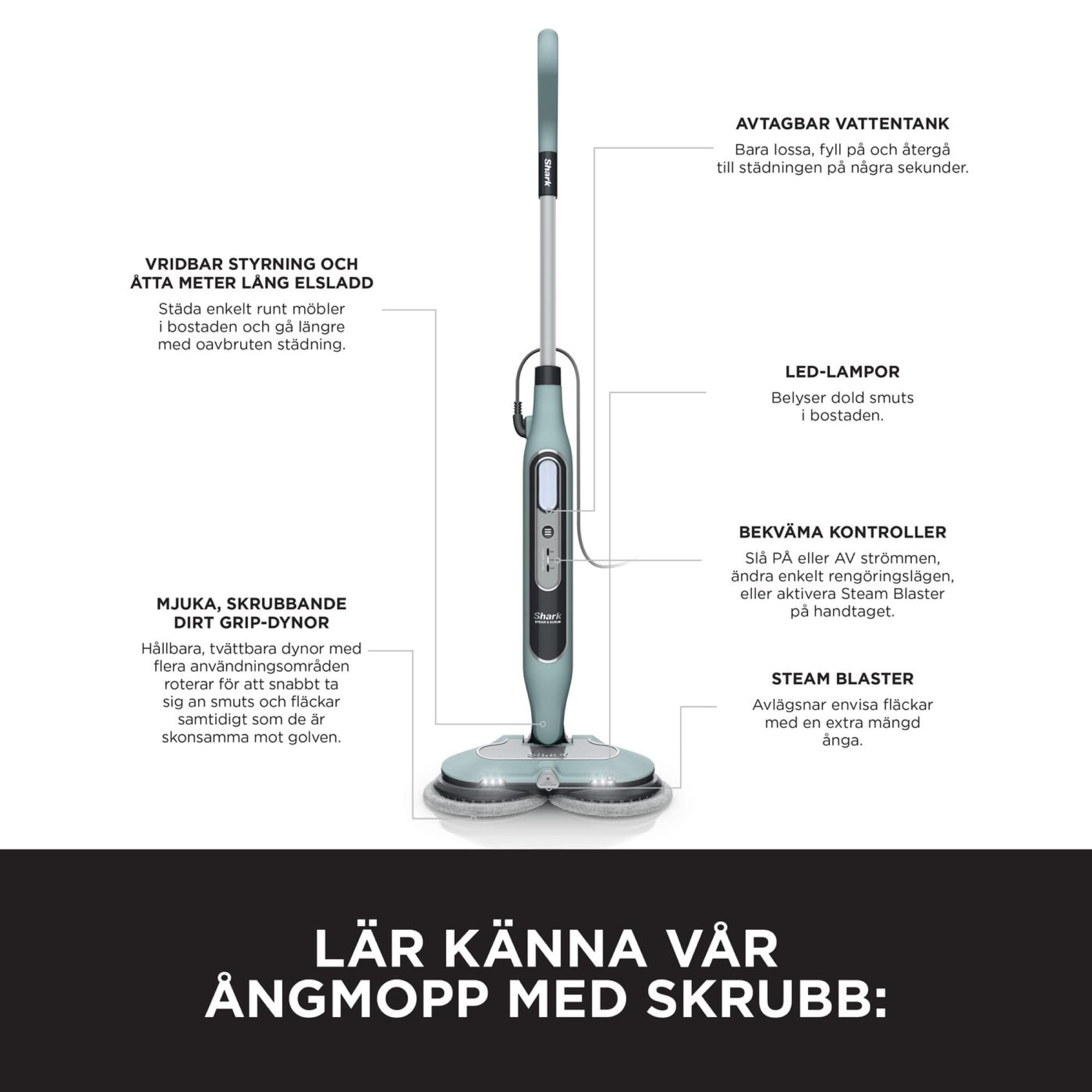 The steam mop's parts and features