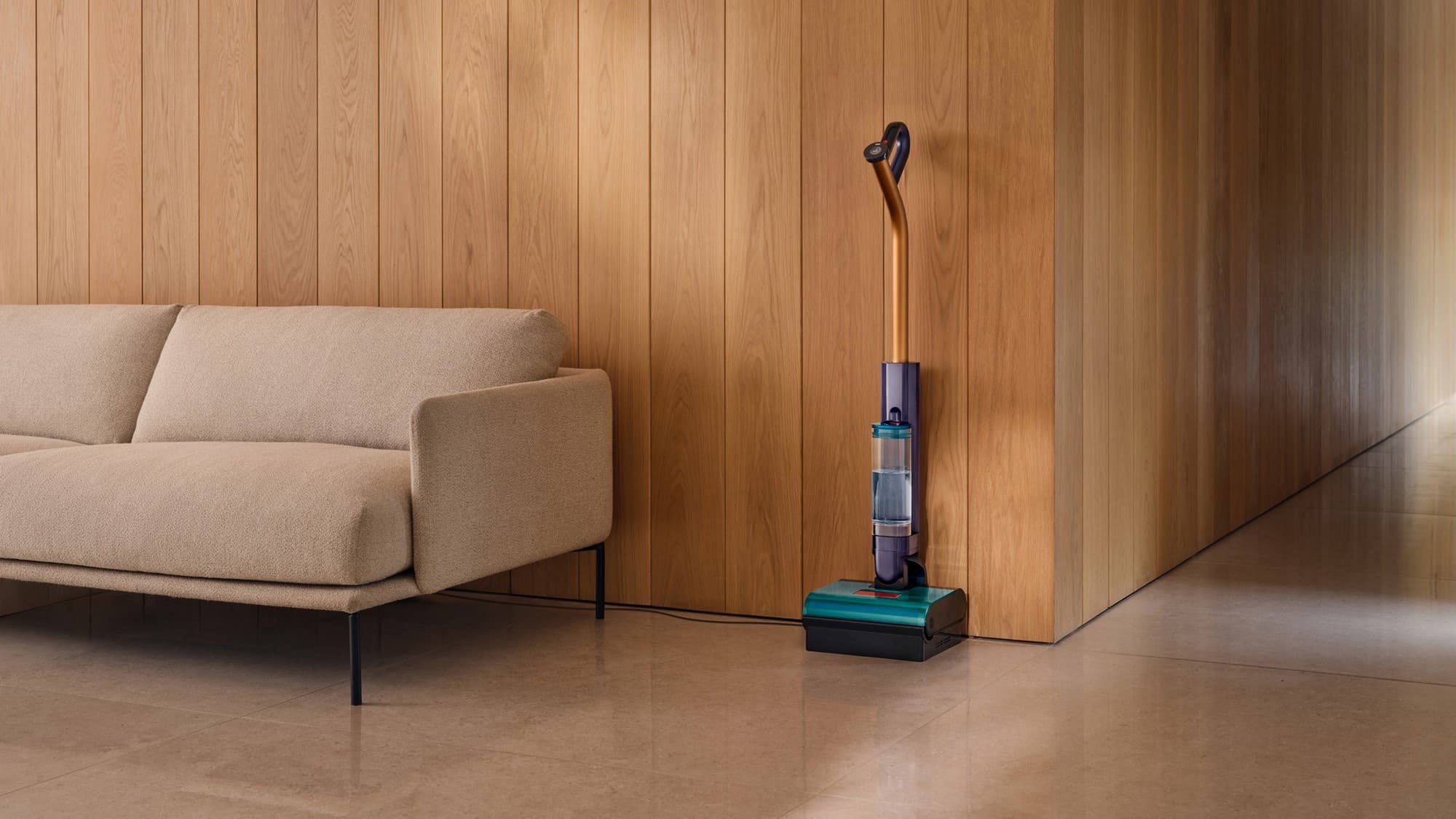 The floor cleaner in its dock