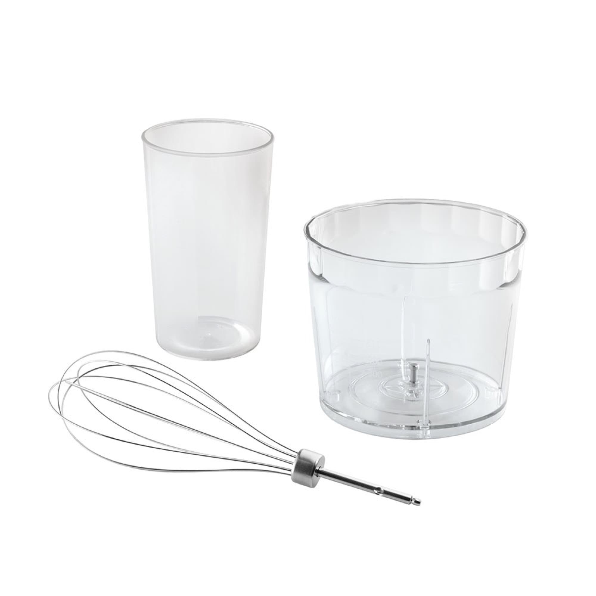 Beaker, chopper bowl and whisk