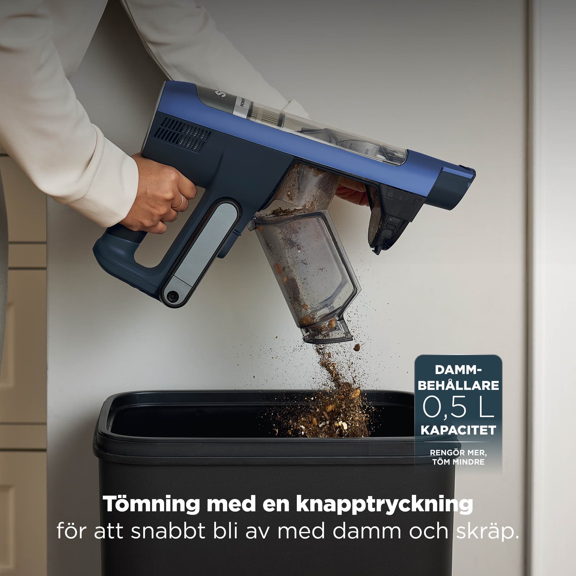 The dust bin emptied at the push of a button