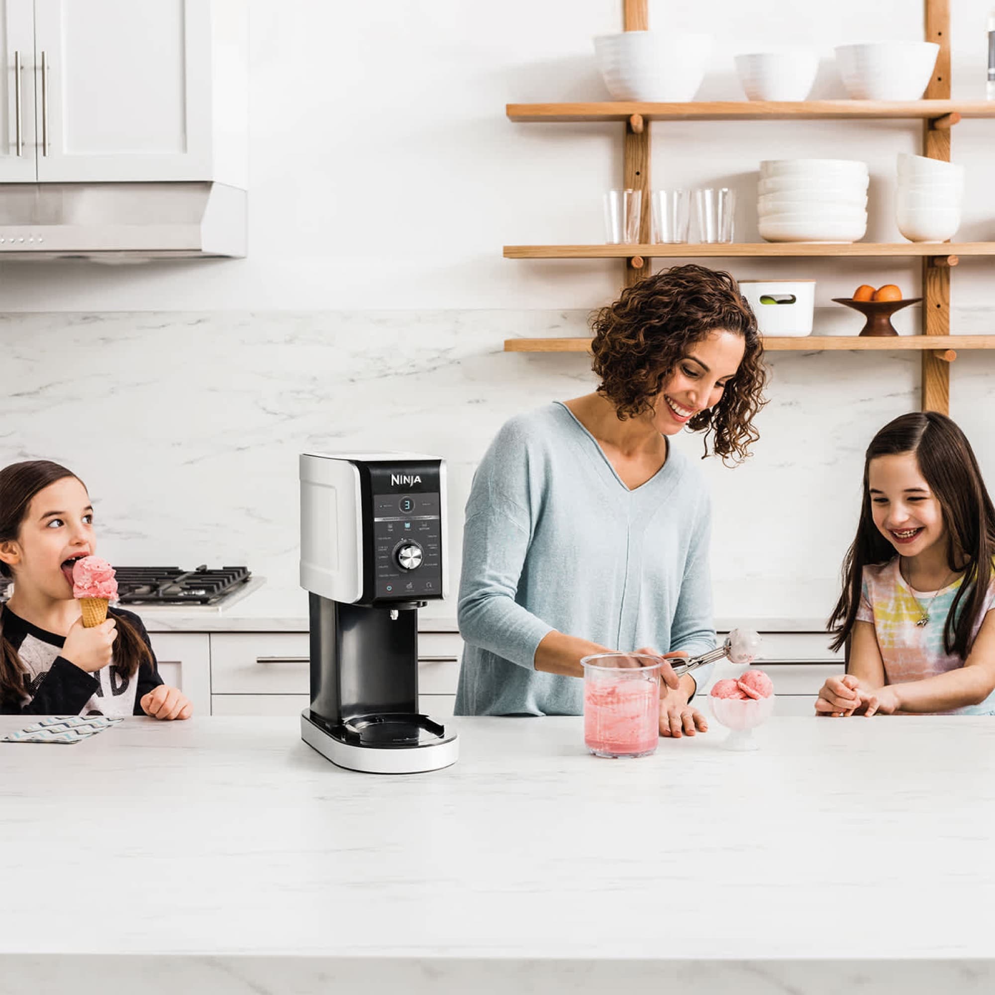 A family making ice cream together