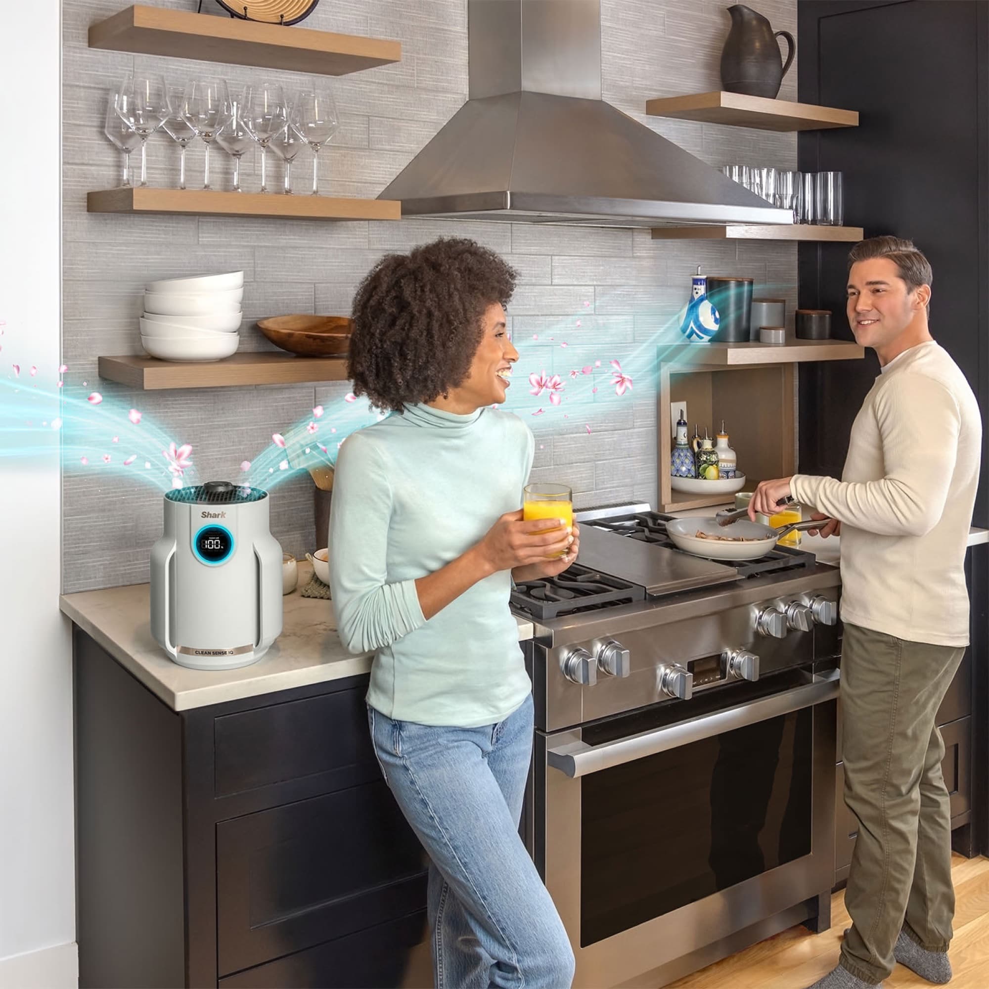 The air purifier in the kitchen while cooking