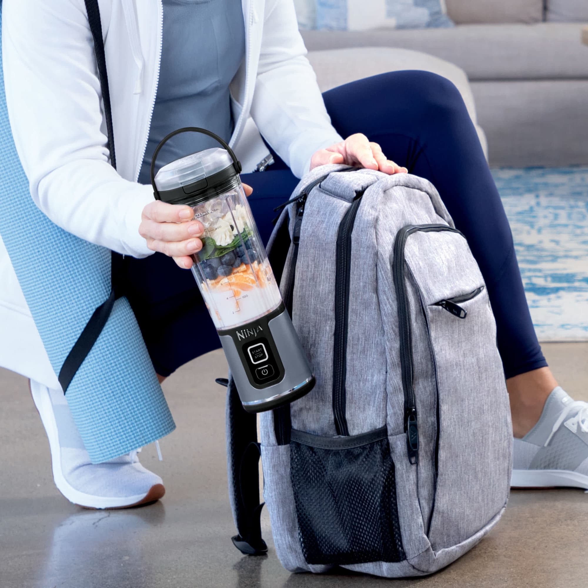 The blender packed in a backpack