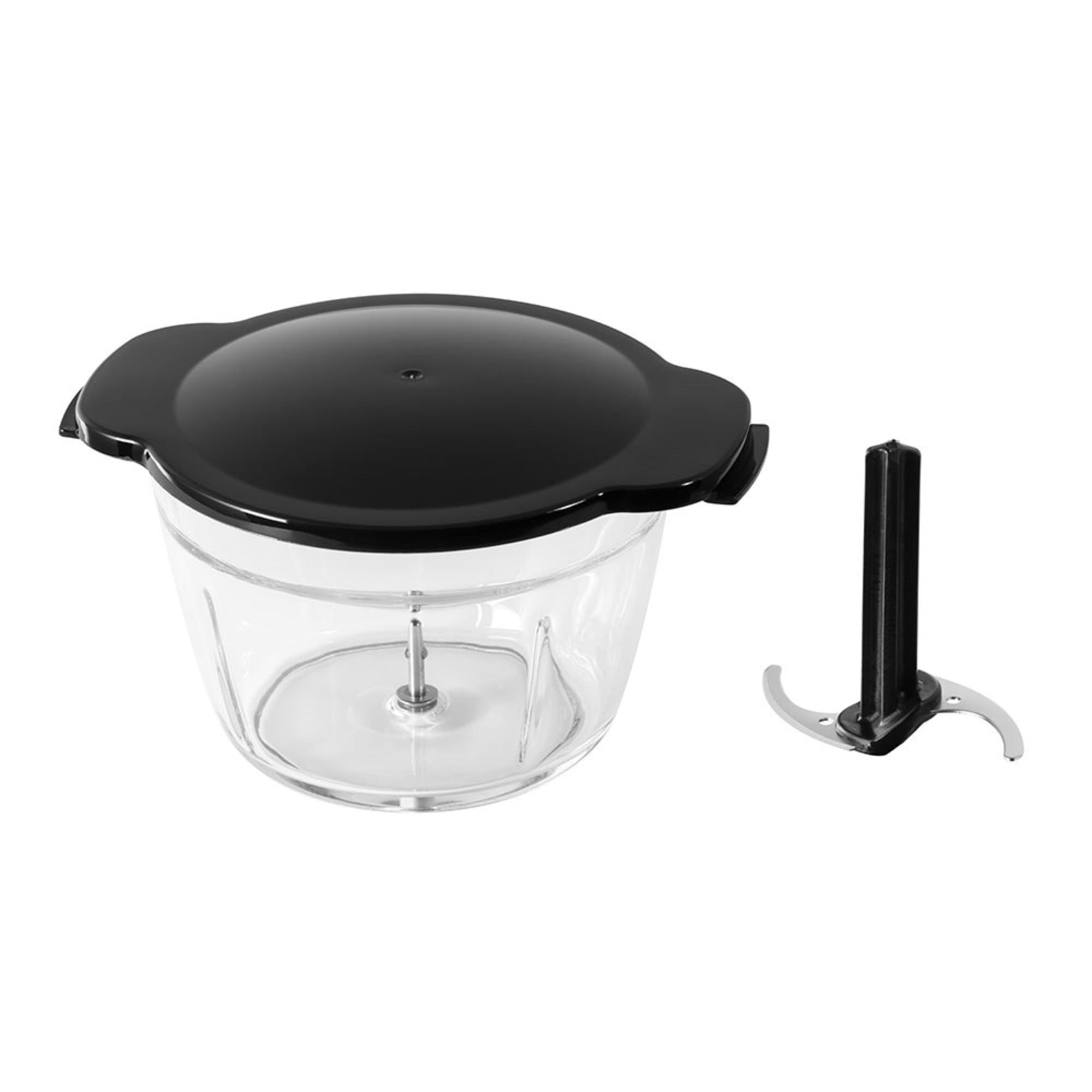 Glass bowl with storage lid and blade